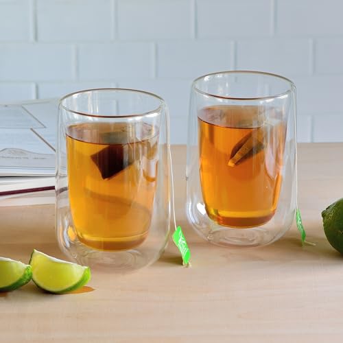 Youngever 2 Pack Glass Coffee Cups, Double Wall Thermo Insulated Coffee Cups, Glass Coffee Mugs (15 Ounce)