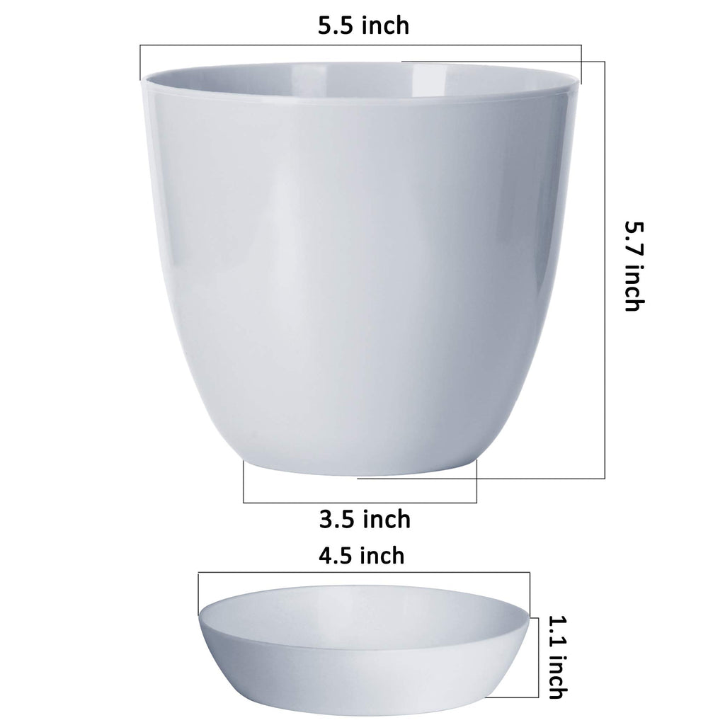 Youngever 8 Pack 5.5 Inch Plastic Planters Indoor Flower Plant Pots, Modern Decorative Gardening Pot with Drainage for All House Plants, Flowers, Herbs, Succulents and Hanging Plants
