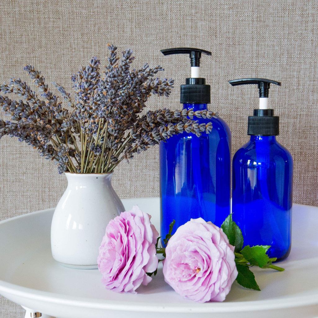 Youngever 6 Pack Empty Glass Pump Bottles, 2 Pack 16 Ounce and 4 Pack 8 Ounce Pump Bottles, Soap Dispenser, Refillable Containers