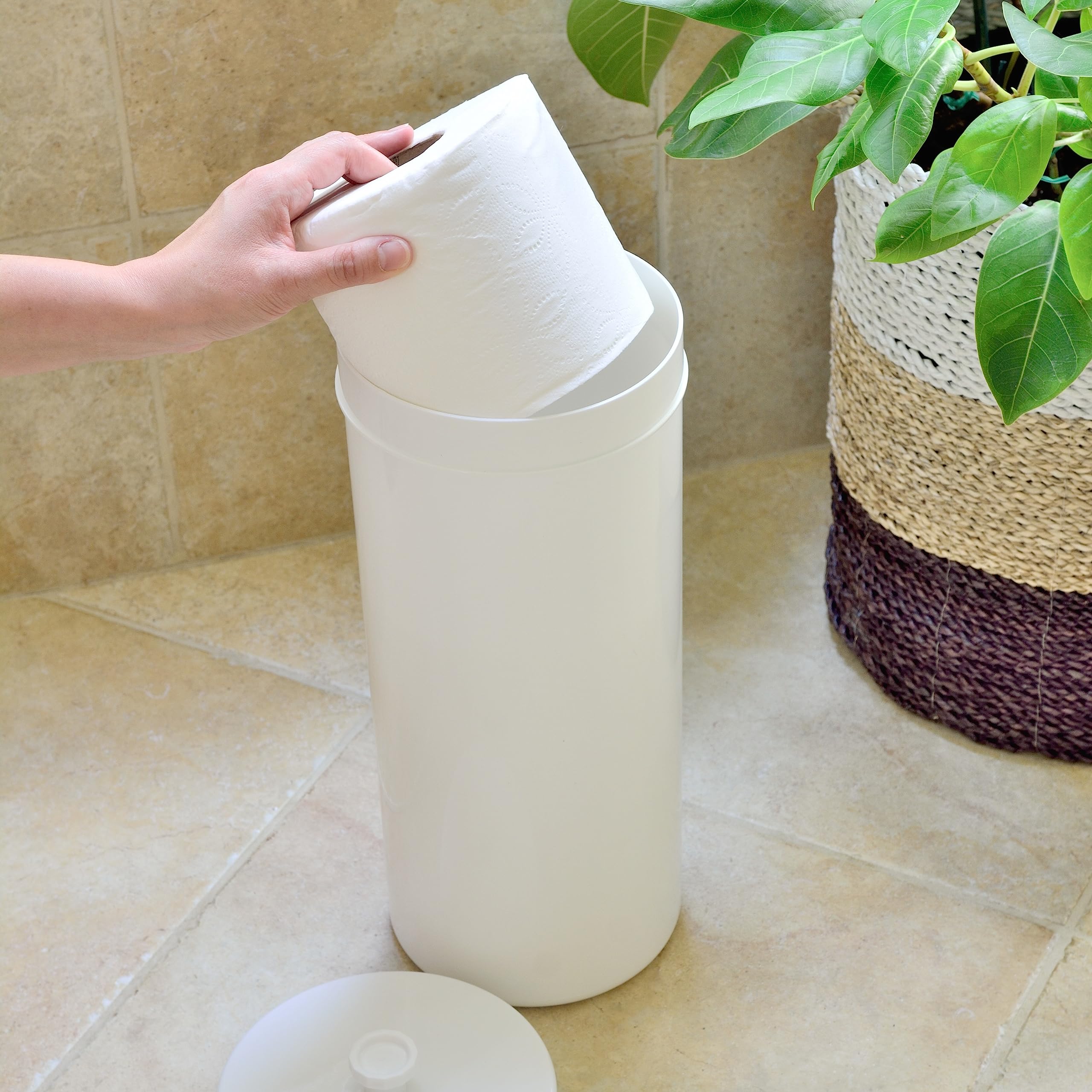 Youngever Plastic Toilet Paper Holder Stand, 3 Rolls Toilet Tissue Holder, Compact Toilet Tissue Rolls Organizer with Lid