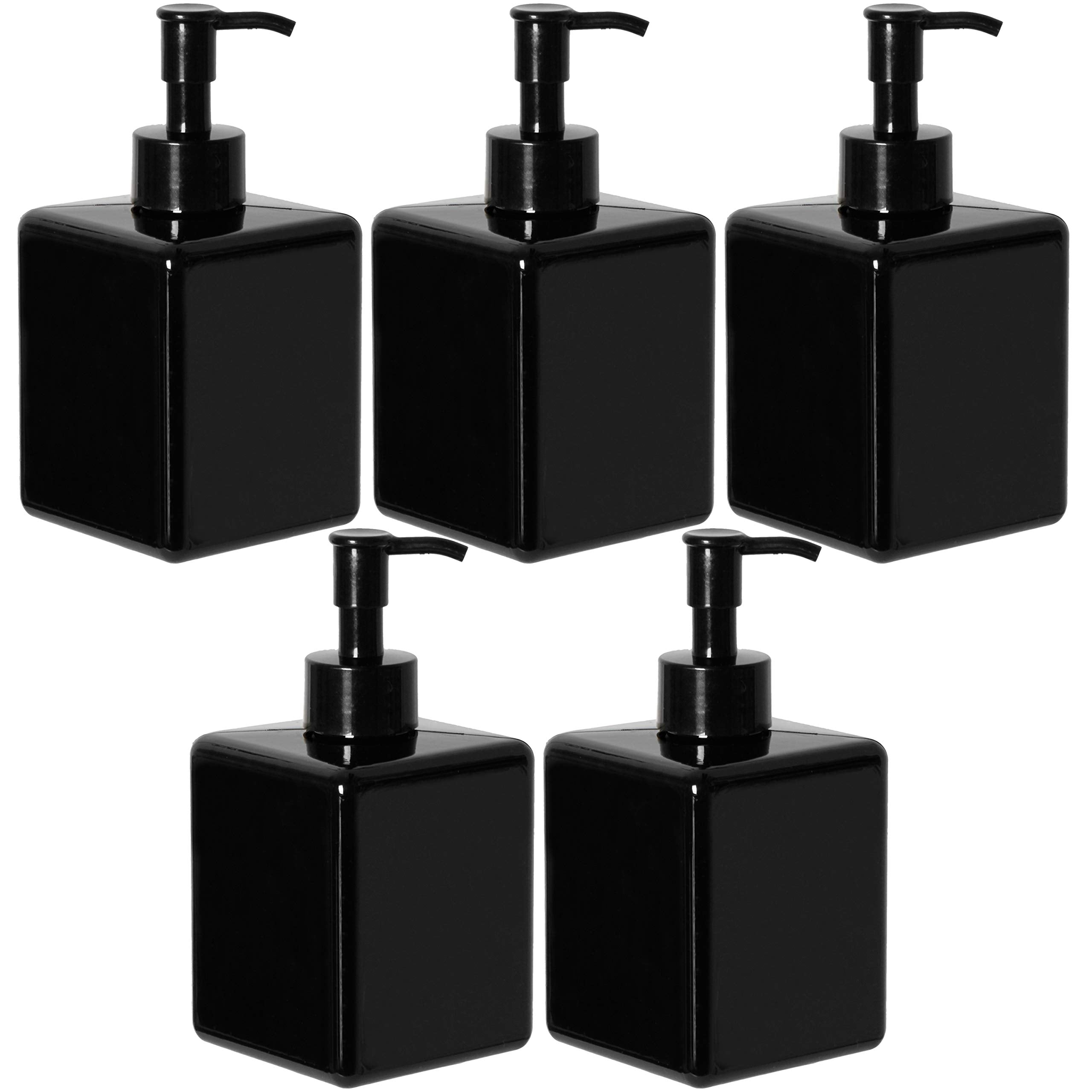 Youngever 5 Pack Black Plastic Square Pump Bottles, Refillable Plastic Pump Bottles for Dispensing Lotions, Shampoos and More