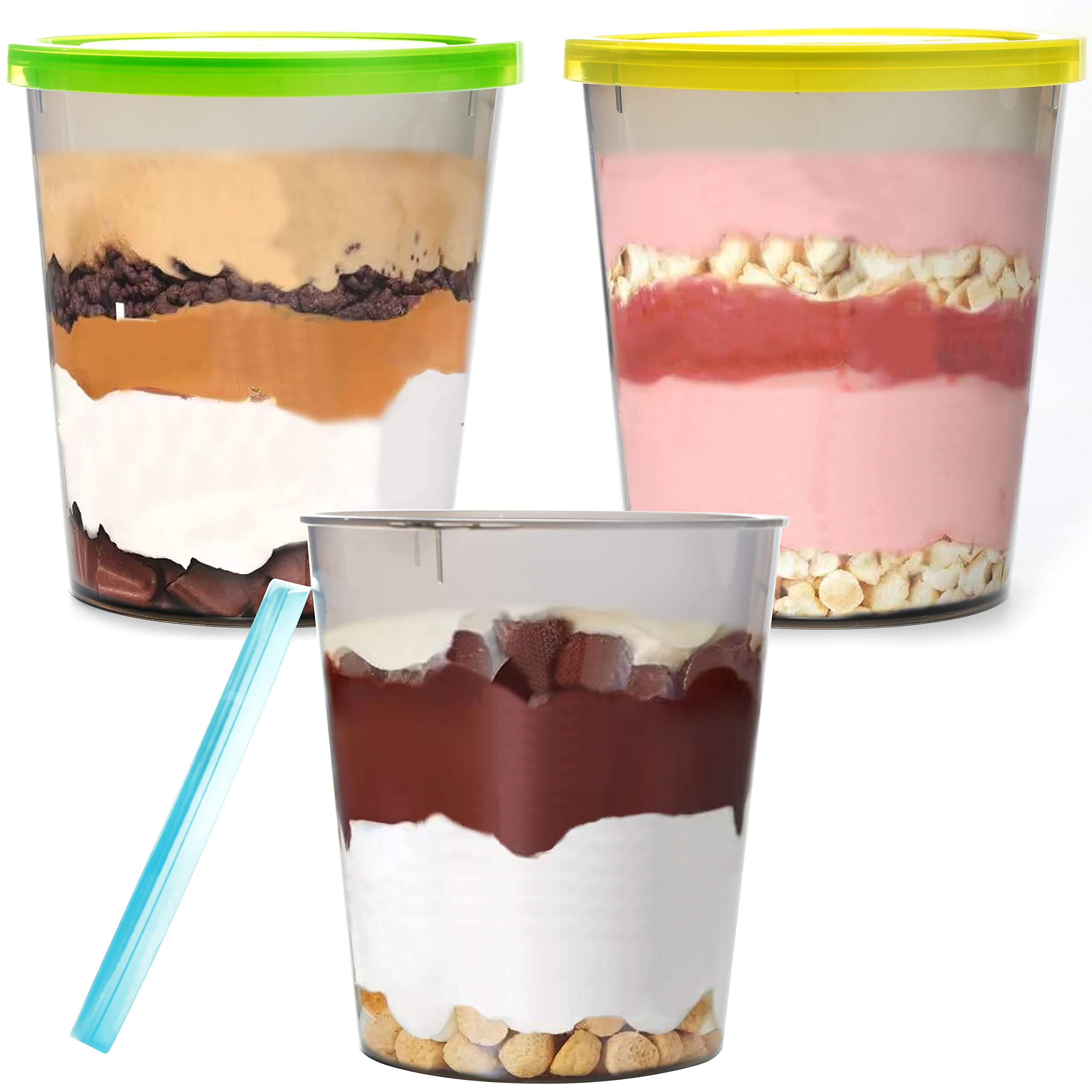 Youngever 3 Pack 35 Ounce Plastic Ice Cream Containers, Freezer Containers with Lids for Ice Cream and Gelato, 2 Pints, 1 Quart Containers