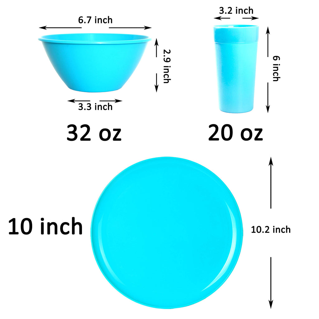 Youngever 18 Piece Plastic Kitchen Dinnerware Set, Plates, Dishes, Bowls, Cups, Service for 6