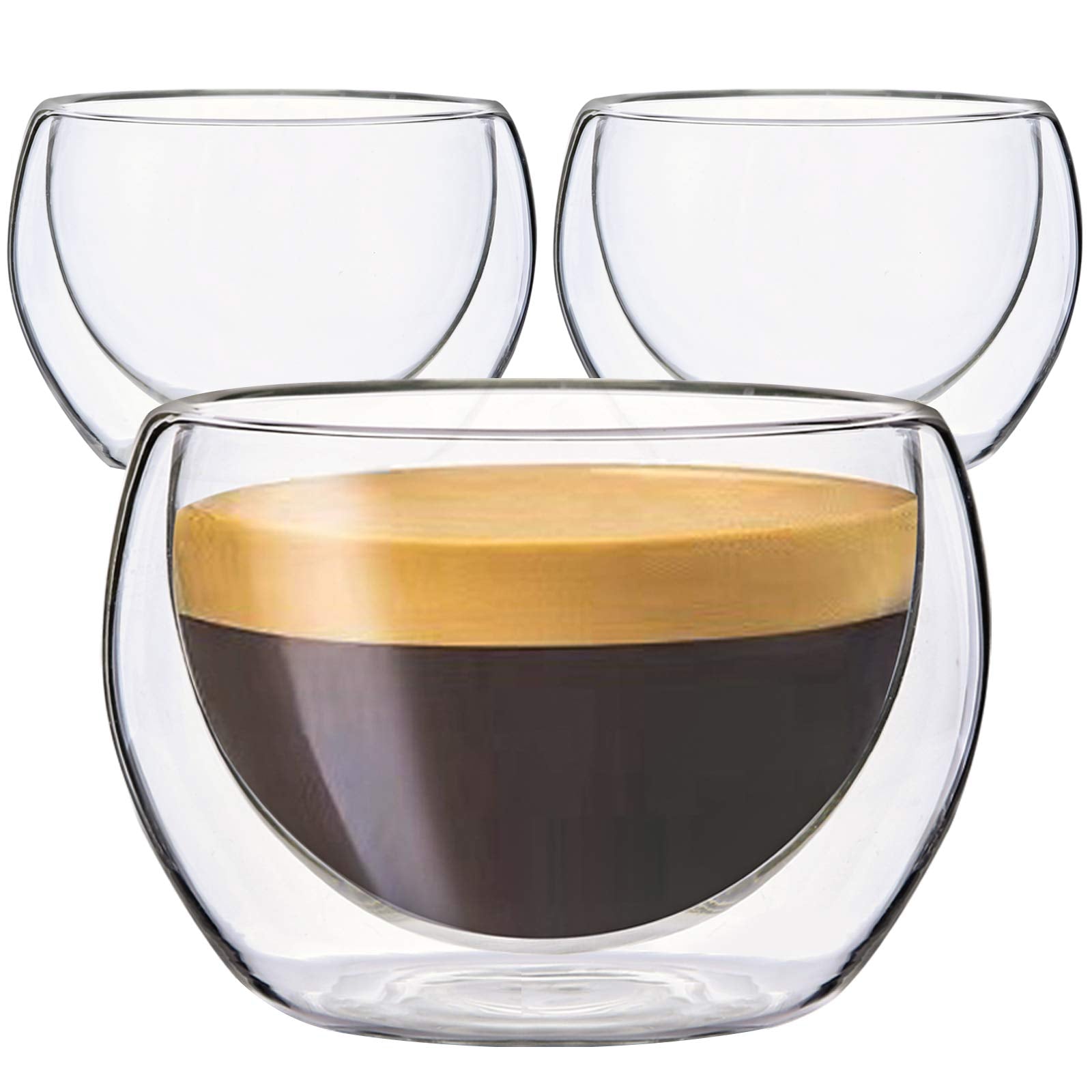 Youngever 3 Pack Espresso Cups, Double Wall Thermo Insulated Espresso Cups, Glass Coffee Cups, 5.5 Ounce (Wide)