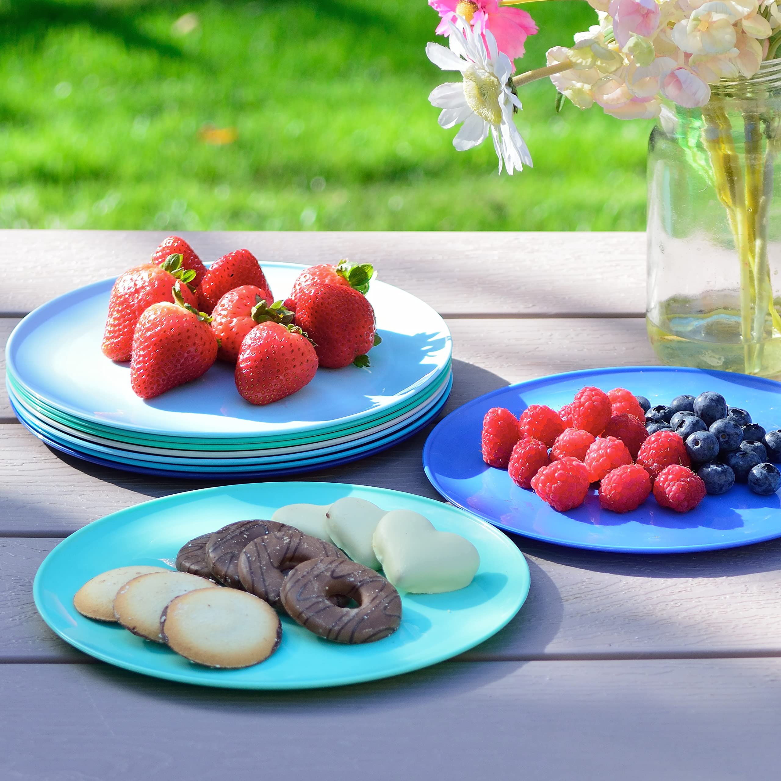 Youngever 8 Inch Plastic Plates, Small Plates, Salad Plates, Dessert Plates, Set of 9