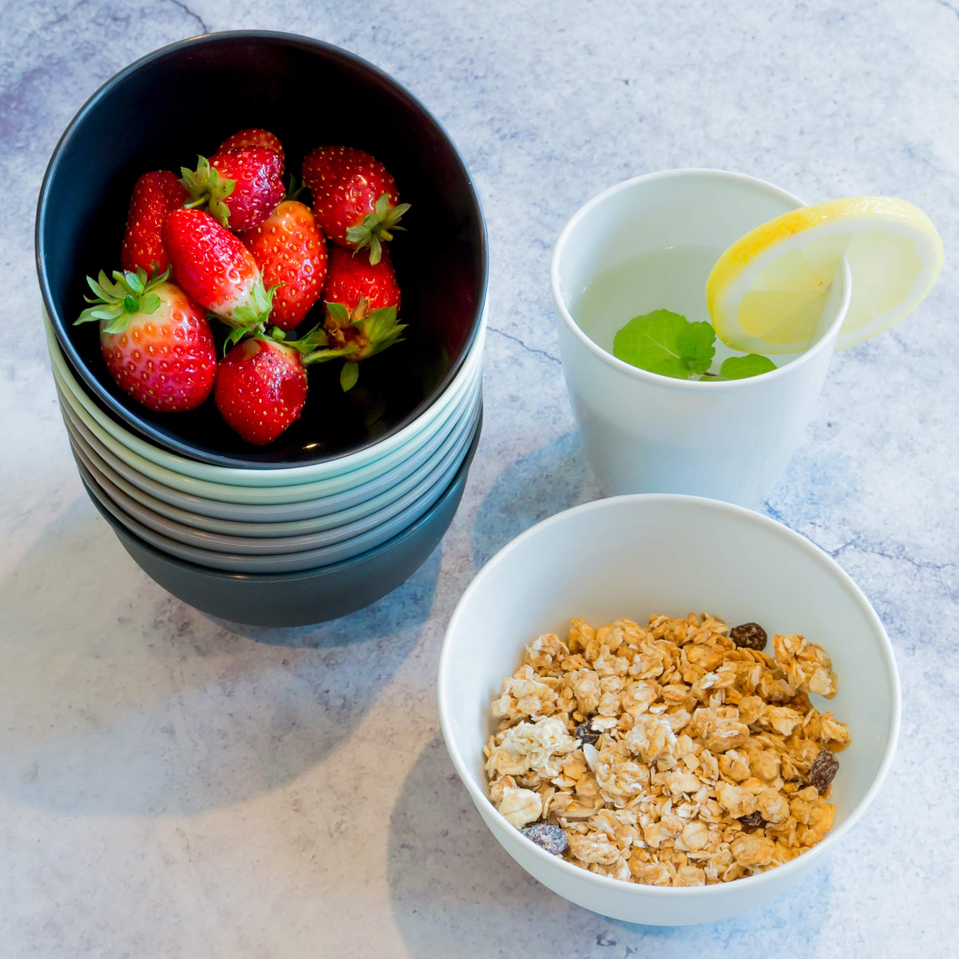 Youngever 54pc Plastic Dining Utensil Set, BPA Free, Dishwasher Safe, Toddler Dinnerware & Silverware, Set of 9 Urban Colors