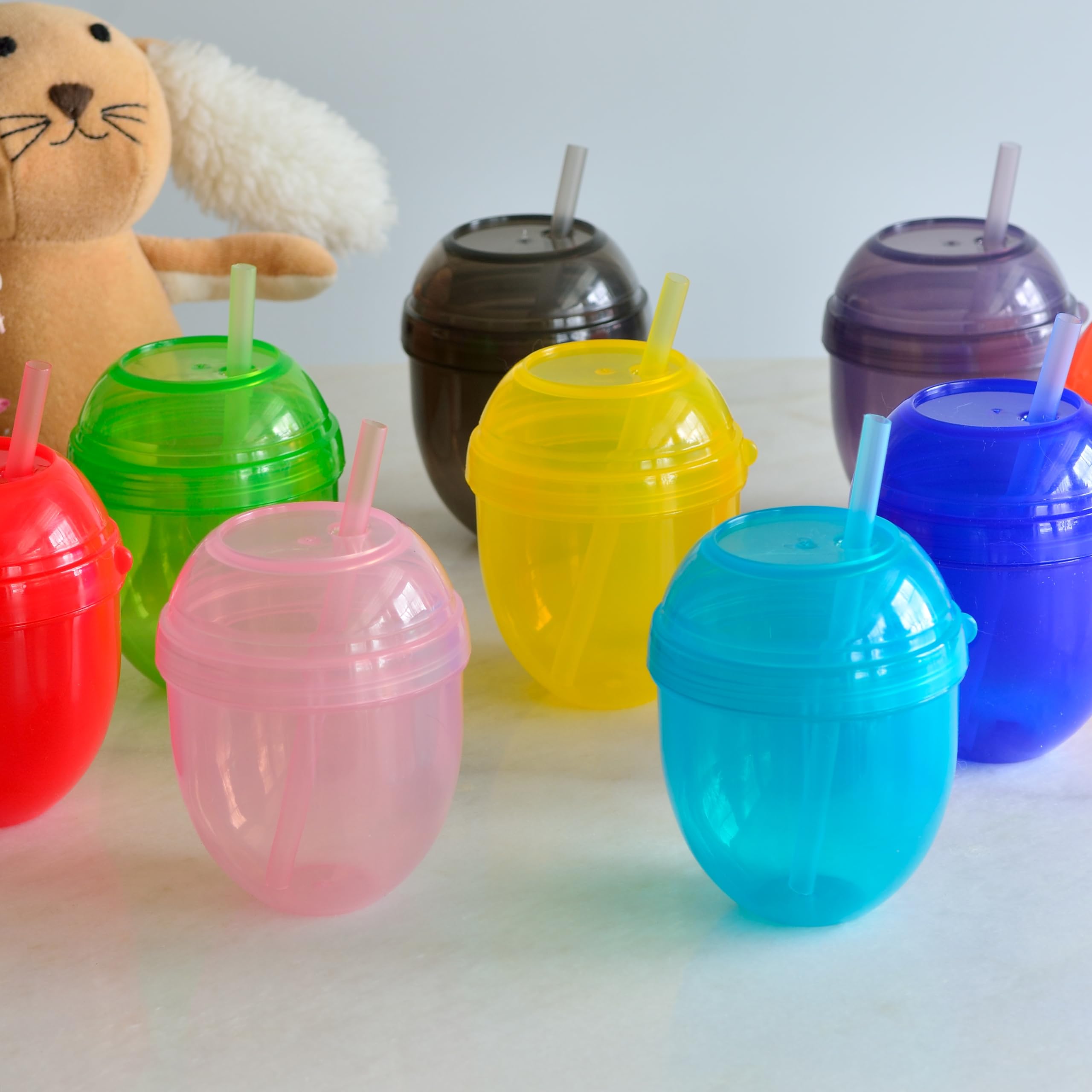Youngever 9 Sets 7 Ounce Plastic Kids Cups with Straws, 9 Reusable Toddler Cups with Straws in 9 Assorted Colors