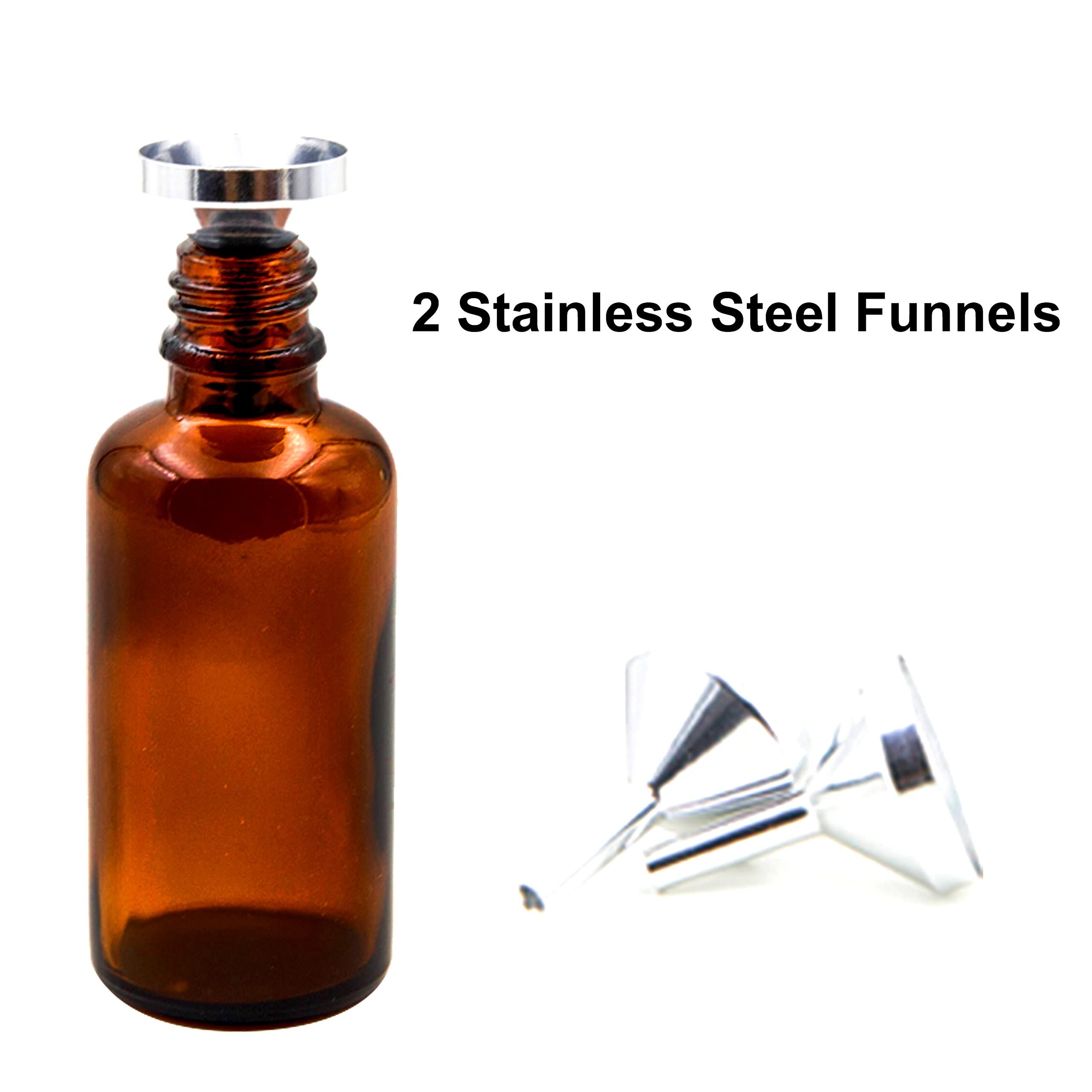 Youngever 16 Amber Glass Dropper Bottles for Essential Oil, 8 Pack (1 Ounce) Amber Bottles With Glass Eye Dropper, 8 Pack (2 Ounce) Amber Bottles With Glass Eye Dropper, 2 Stainless Steel Mini Funnels
