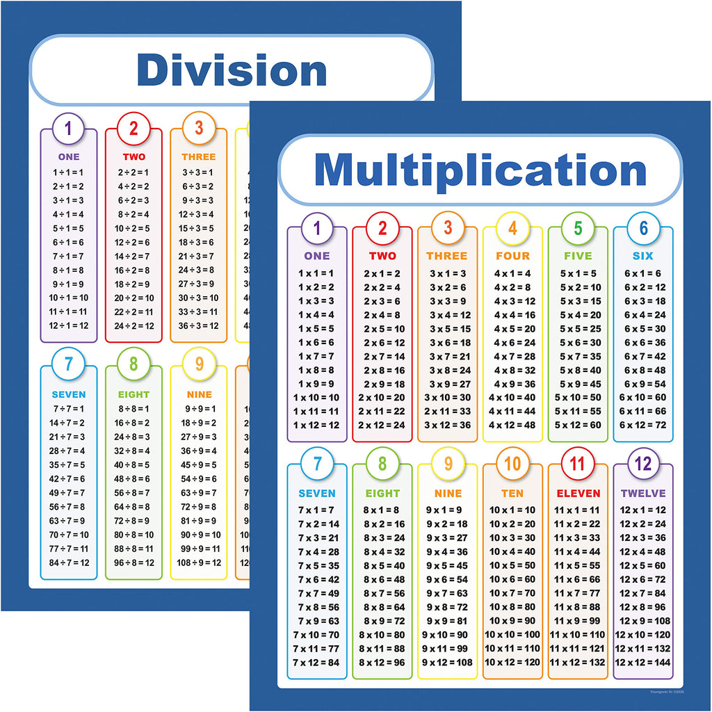 Youngever 24 x 18 inch Laminated Educational Posters, Teaching Posters, Classroom Posters (Multiplication and Division)