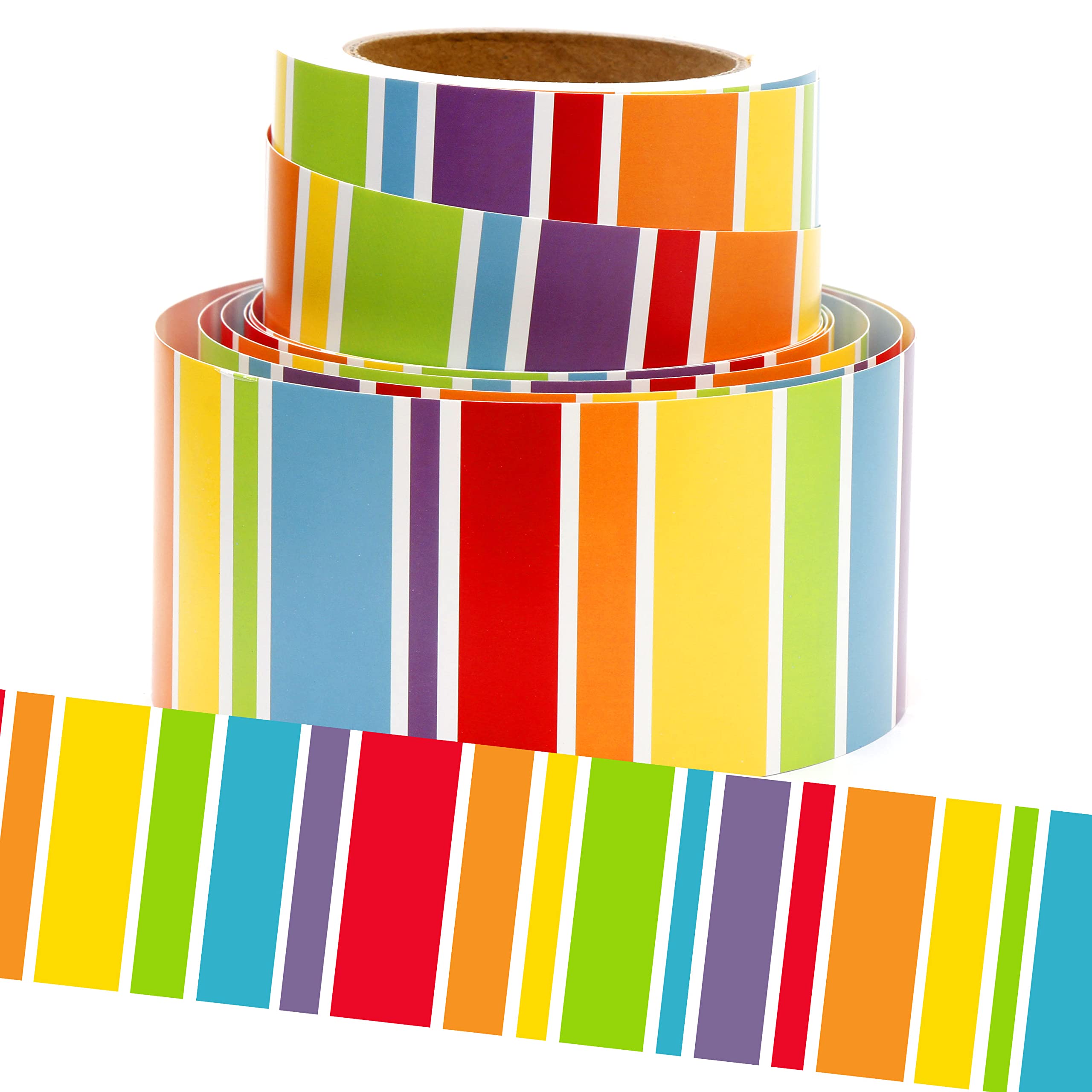 Youngever 52.5 ft Bulletin Board Borders Confetti Border for Classroom Decoration (Rainbow Stripe Design)