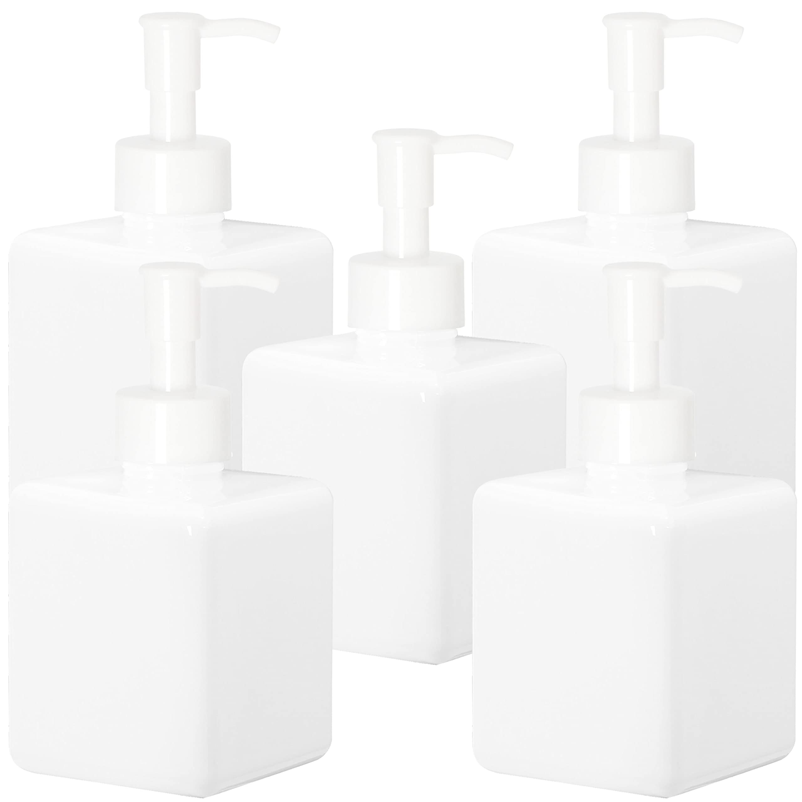 Youngever 5 Pack Plastic Pump Bottles, White Refillable Plastic Pump Bottles with Travel Lock
