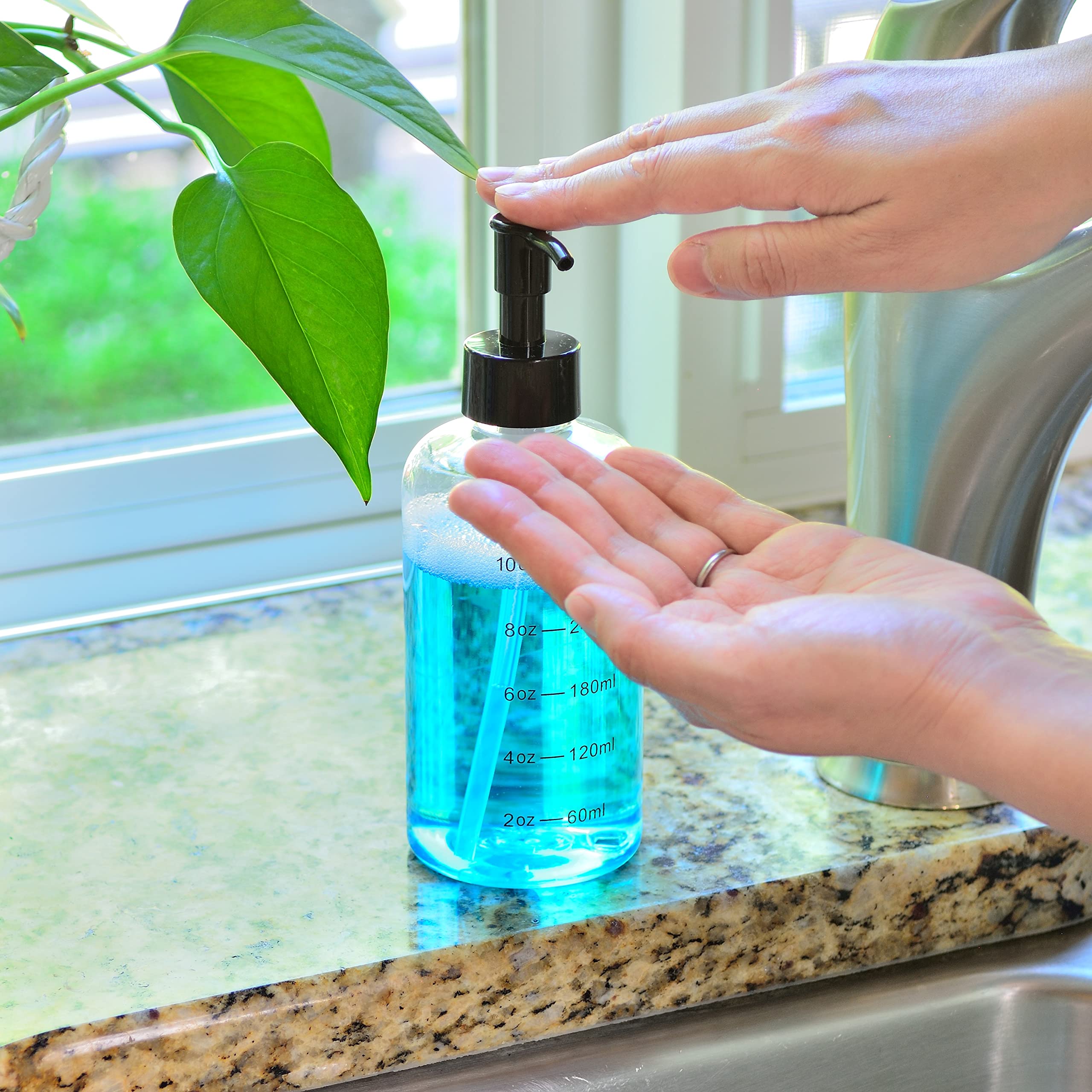 Youngever 6 Pack Plastic Pump Bottles, Clear Refillable Plastic Pump Bottles with Measurement and Travel Lock