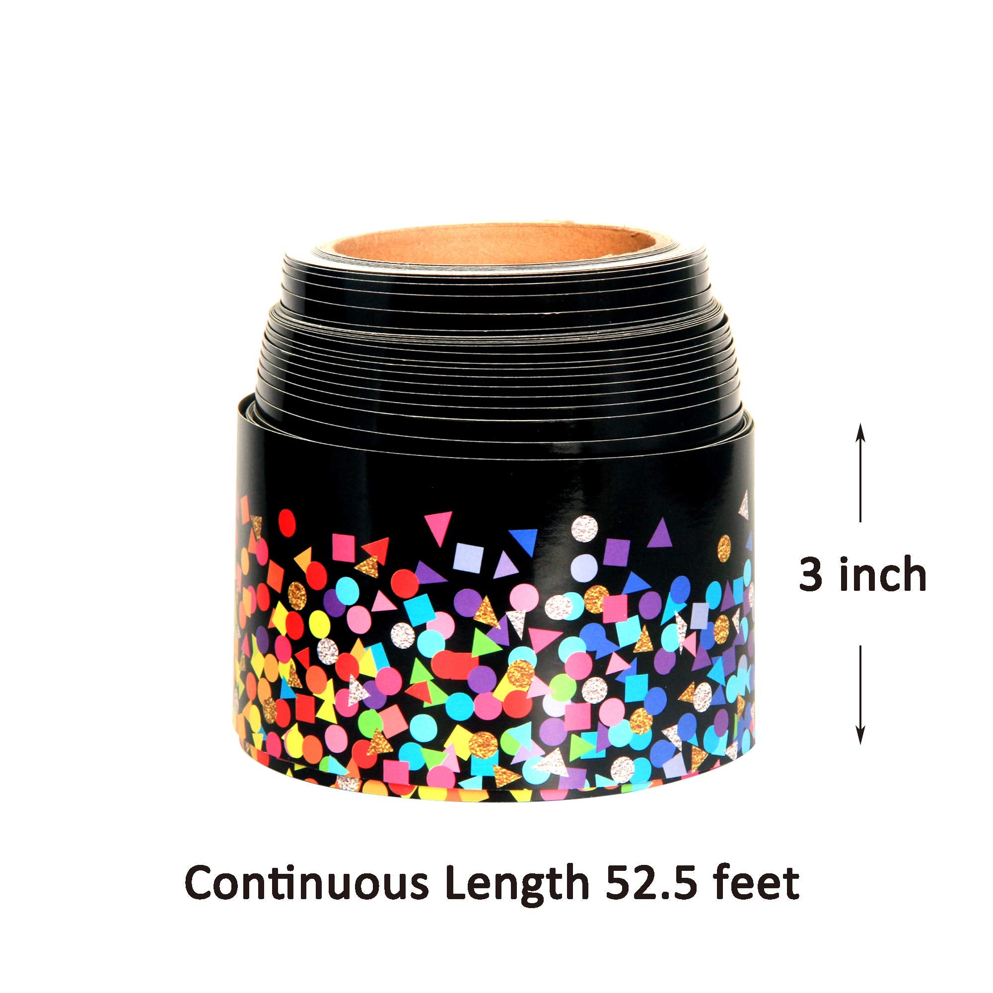 Youngever 52.5 ft Bulletin Board Borders Confetti Border for Classroom Decoration, Confetti on Black