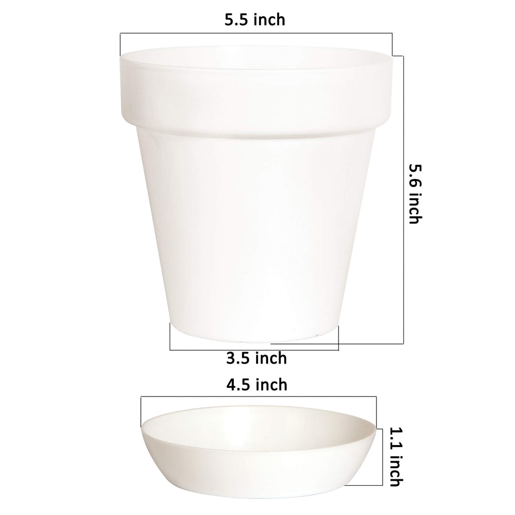 Youngever 8 Pack 5.5 Inch Plastic Planters Indoor Flower Plant Pots, Classic Decorative Gardening Pot with Drainage Holes