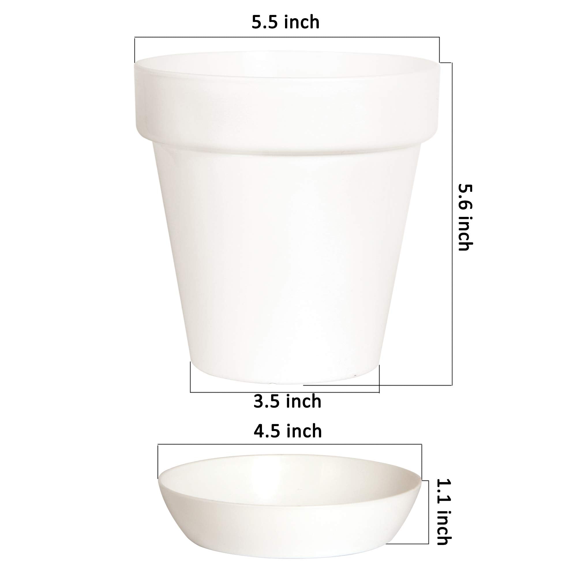 Youngever 8 Pack 5.5 Inch Plastic Planters Indoor Flower Plant Pots, Classic Decorative Gardening Pot with Drainage Holes