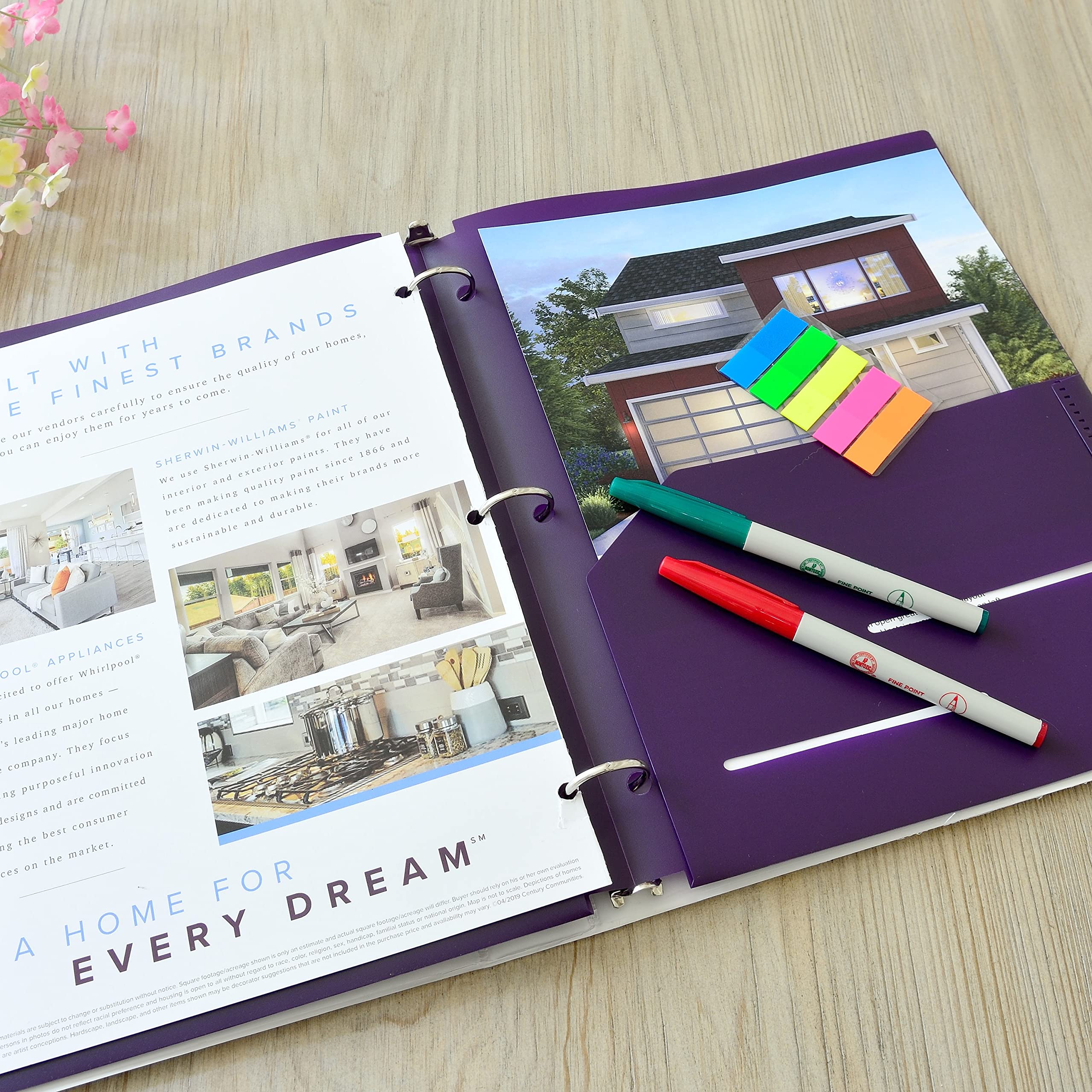 Youngever 6 Pack Heavy Duty Plastic Two Pocket Folders, Binder Dividers with Pocket, 3 Hole Punch Folder with Notches, Binder Folders