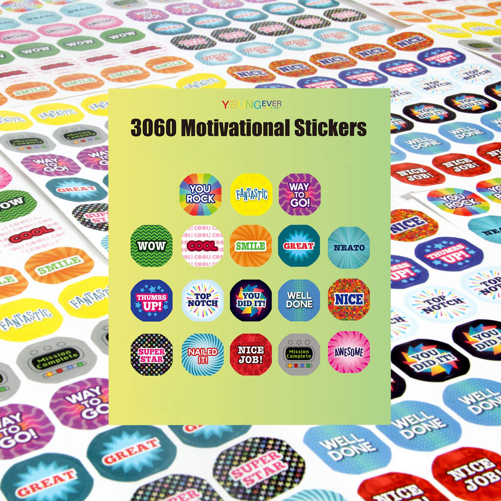 Youngever 3060 Motivational Stickers, Inspiring Planner Stickers, Motivational Encouragement Stickers for Teacher, School, Book, Notebook, Planner, Positive Stickers, 18 Unique Designs