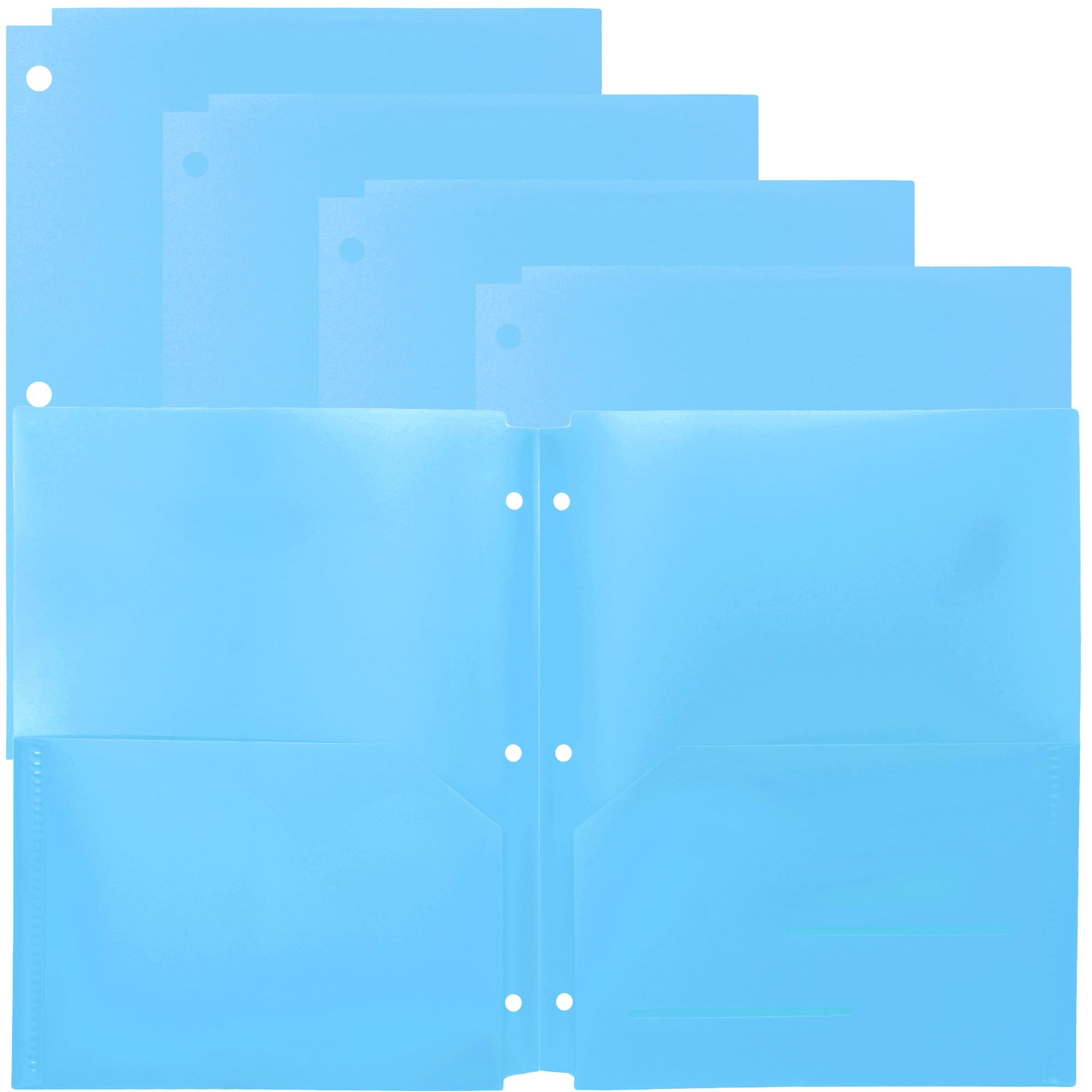 Youngever 6 Pack Heavy Duty Plastic Two Pocket Folders, Binder Dividers with Pocket, 3 Hole Punch Folder with Notches, Binder Folders