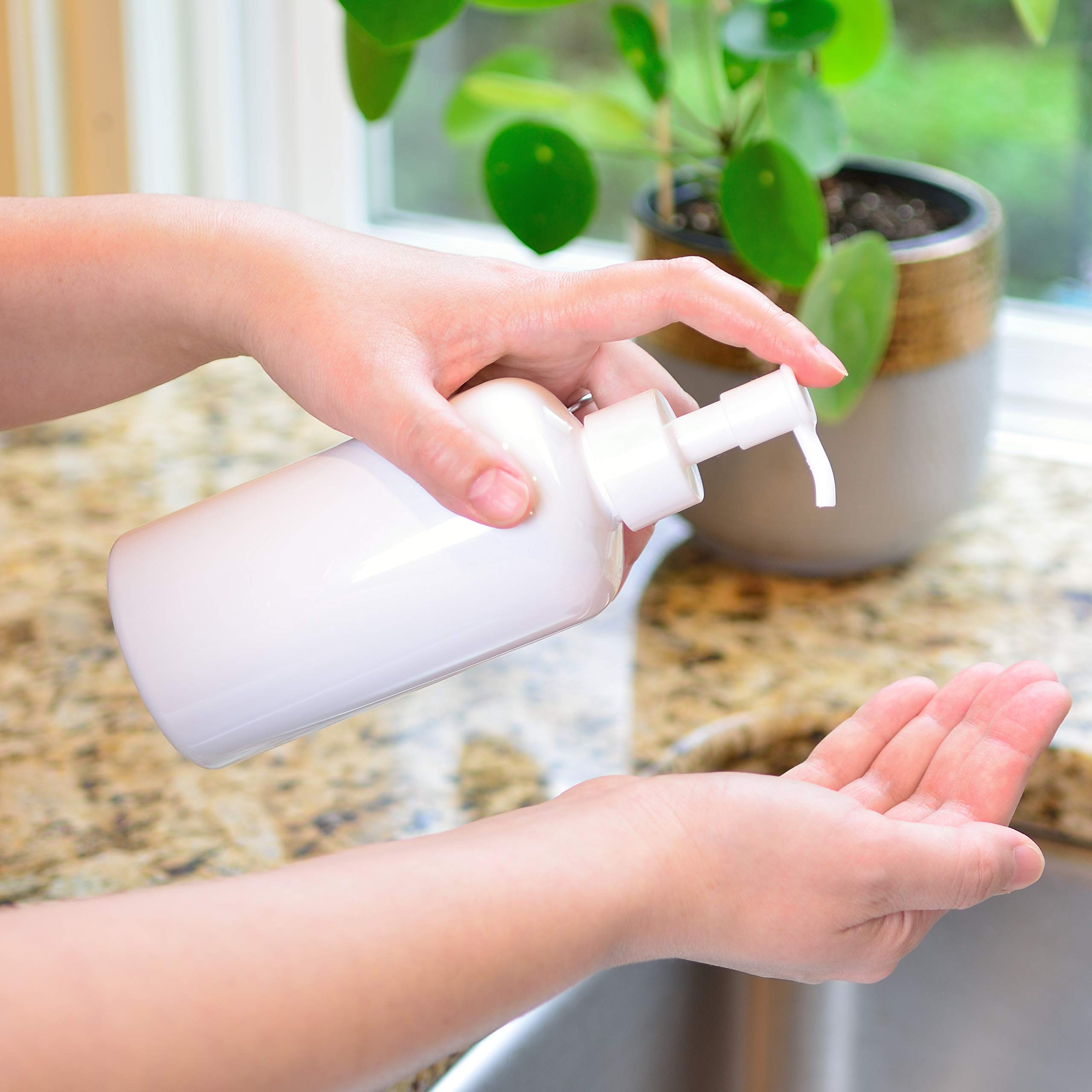 Youngever 6 Pack Plastic Pump Bottles 12 Ounce, Refillable Plastic Pump Bottles with Travel Lock