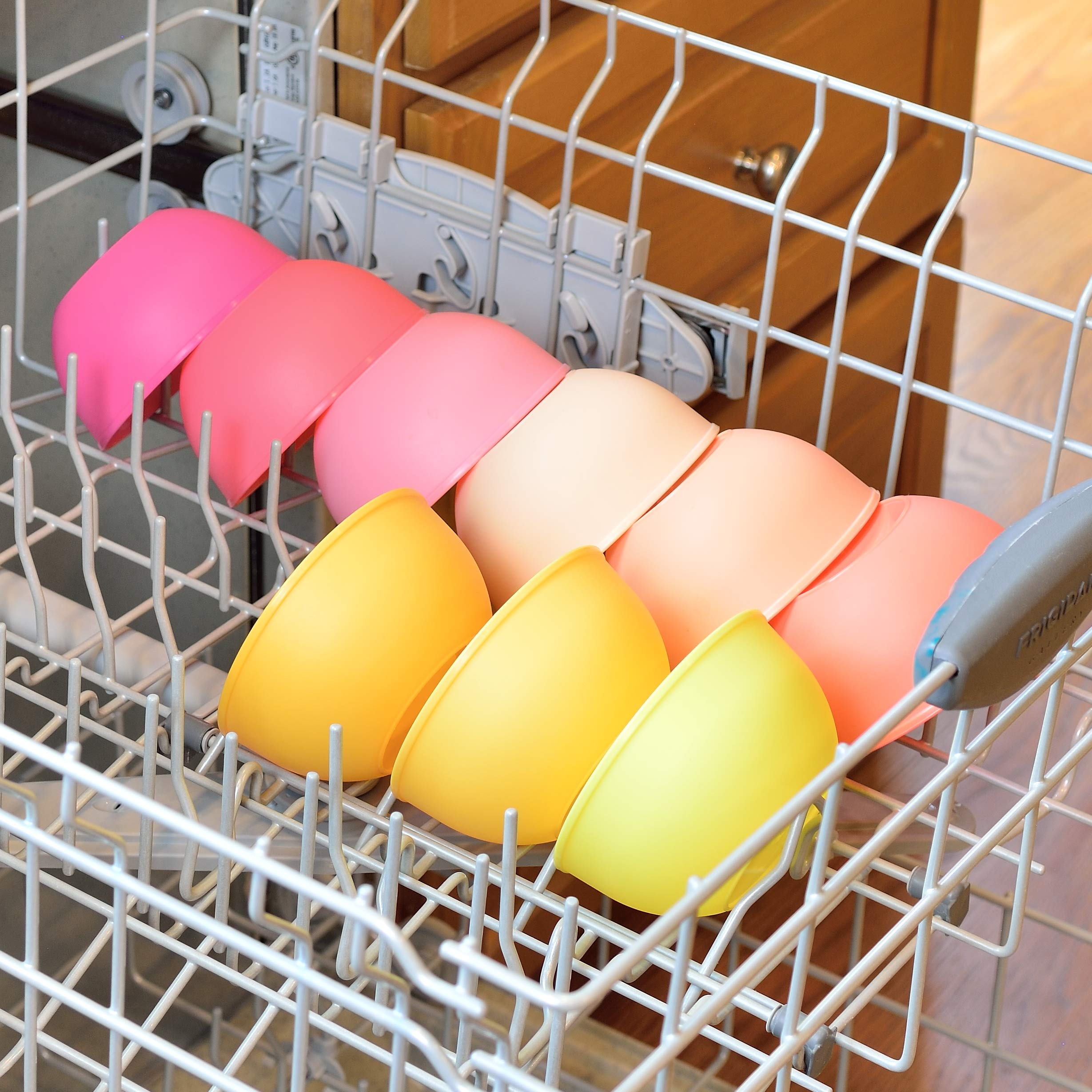 Youngever 54 pcs Plastic Kids Dinnerware Set of 9 in 9 Peach Colors, Toddler Safe, Microwave Safe, Dishwasher Safe, Durable and Reusable