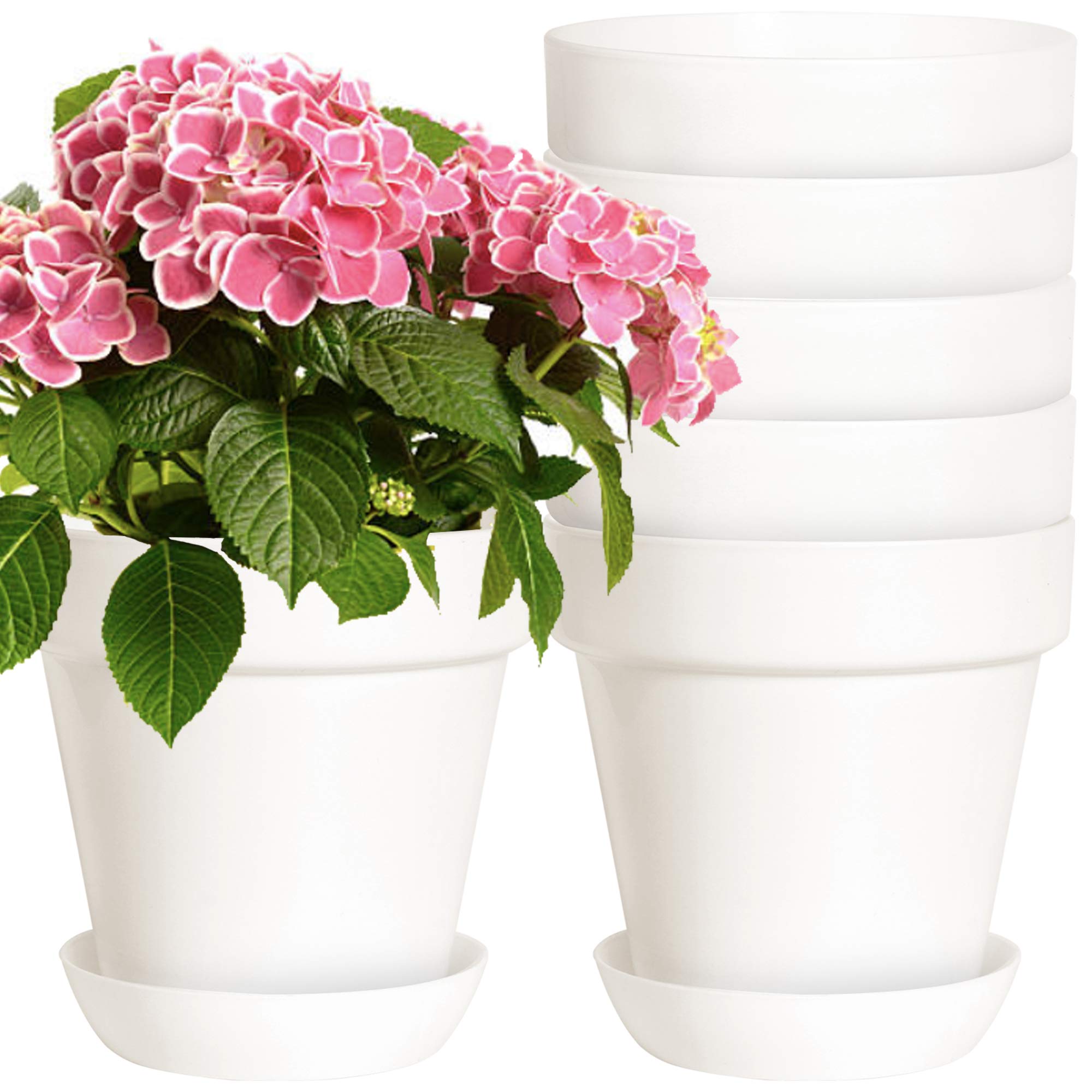 Youngever 7 Pack 6.5 Inch Plastic Planters, Indoor Flower Plant Pots, Classic Decorative Gardening Pot with Drainage