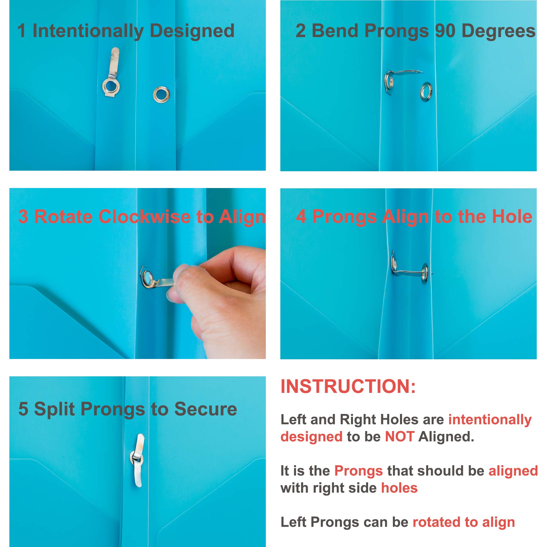 Youngever 12 Pack Heavy Duty Plastic Two Pocket Folders with 3 Prongs, Metal Prongs Fastener, Heavy Duty Plastic 2 Pocket Folder, in 6 Colors