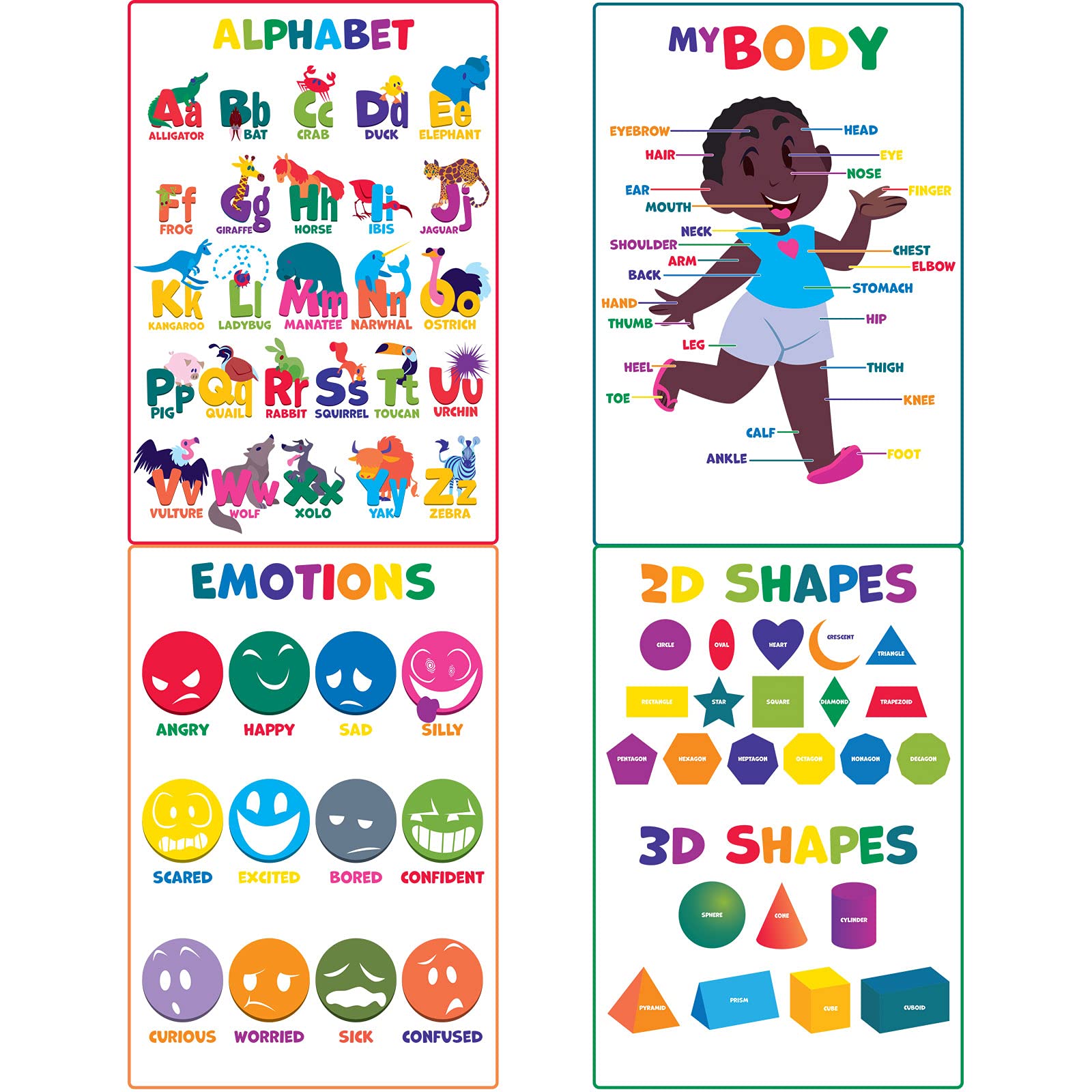 Youngever 12 Pack Laminated Educational Preschool Posters for Toddlers & Kids, Learning & Teaching Alphabet ABC Posters