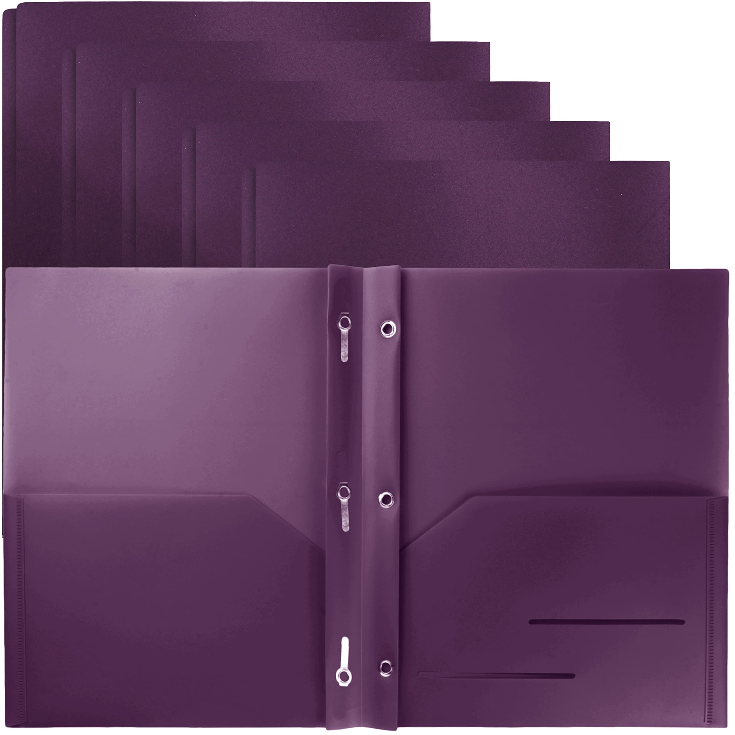 Youngever 6 Pack Heavy Duty Plastic Two Pocket Folders with 3 Prongs, Metal Prongs Fastener, Heavy Duty Plastic 2 Pocket Folder