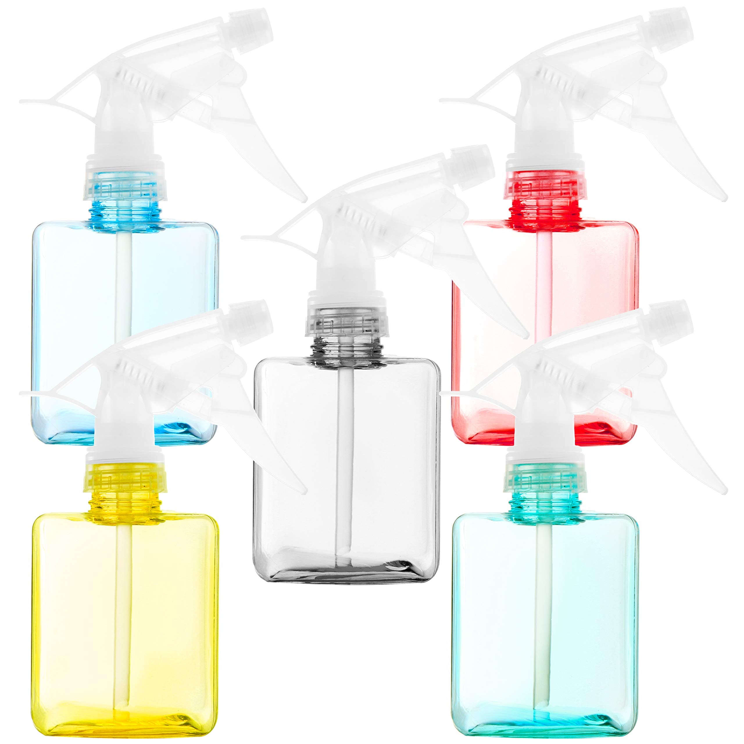 Youngever 5 Pack Empty Plastic Spray Bottles, Assorted Color Square Spray Bottles for Hair and Cleaning Solutions