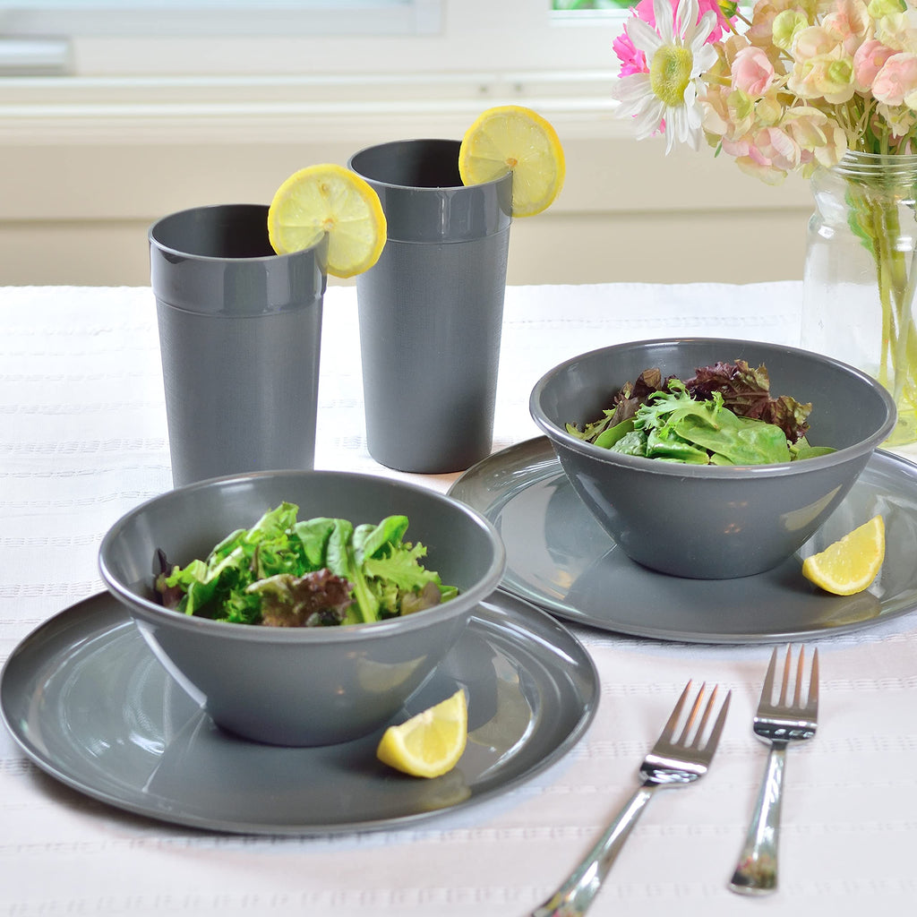 Youngever 18-Piece Plastic Kitchen Dinnerware Set, Plates, Dishes, Bowls, Cups, Service for 6