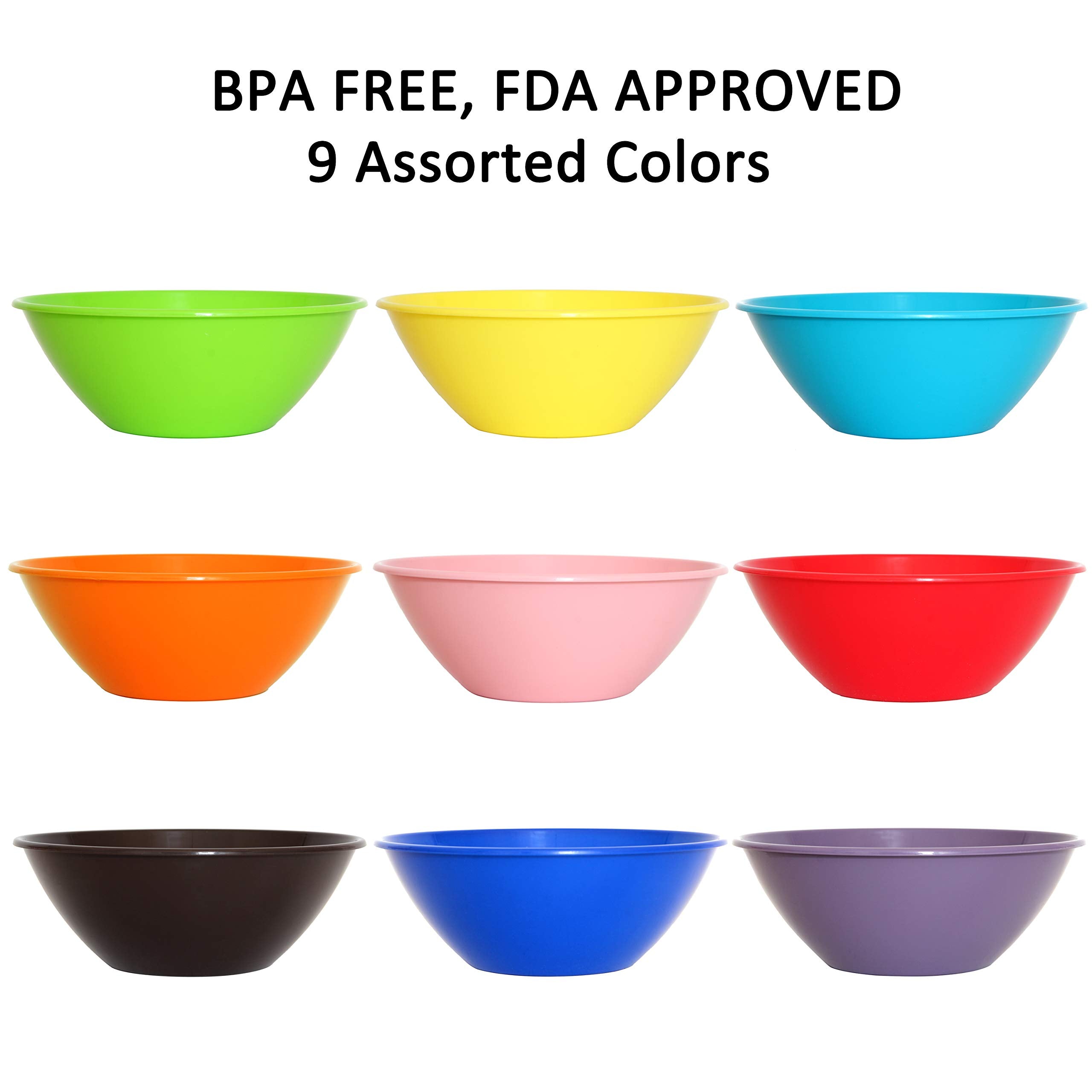 Youngever 9 Pack 3000ML Re-usable Plastic Mixing and Serving Bowls, Popcorn Bowls, Salad Bowls, Chip and Dip Serving Bowls, in 9 Colors