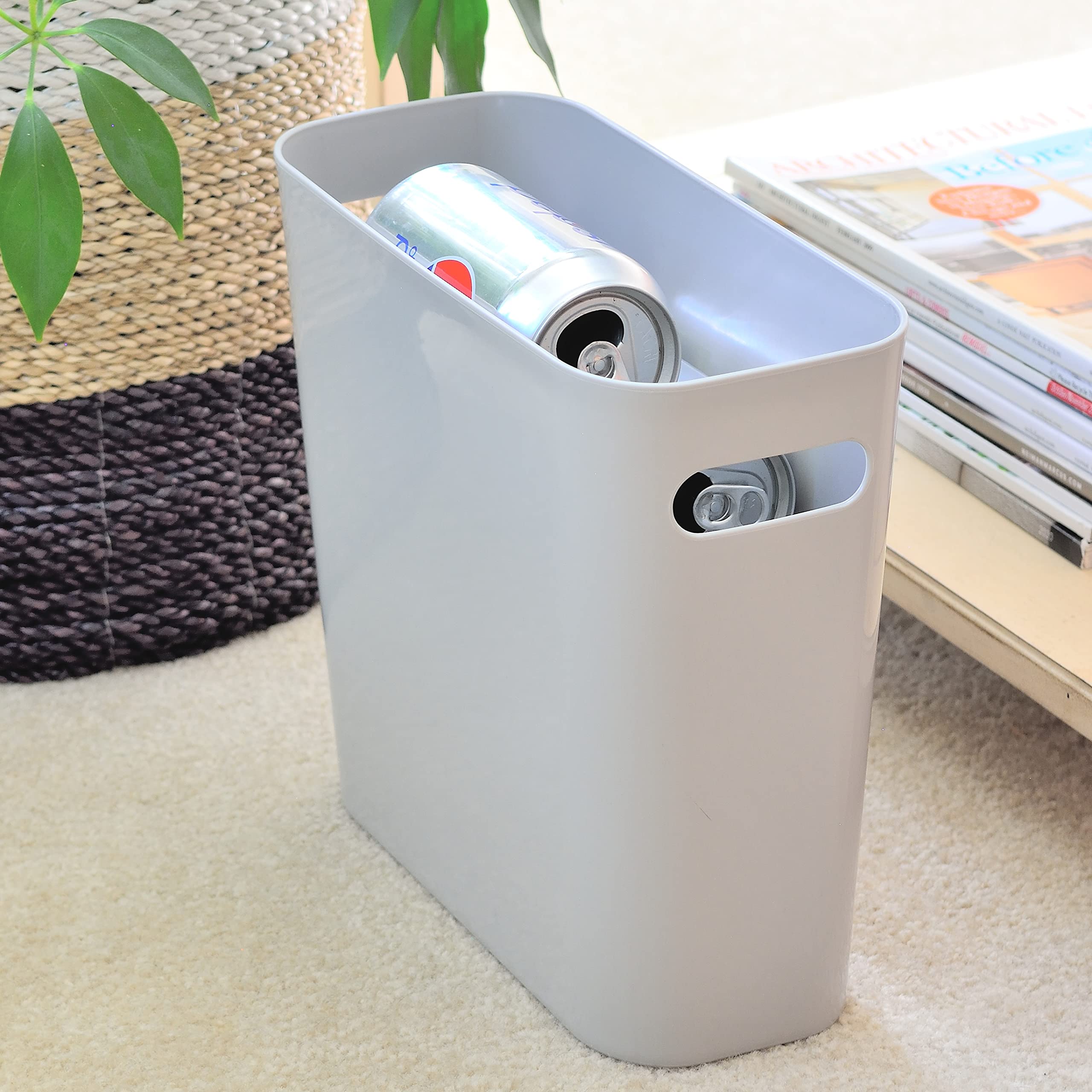 Youngever 1.5 Gallon Slim Trash Can, Re-usable 5.67L Plastic Garbage Container Bin, Small Trash Bin with Handles for Home Office, Living Room, Study Room, Kitchen, Bathroom