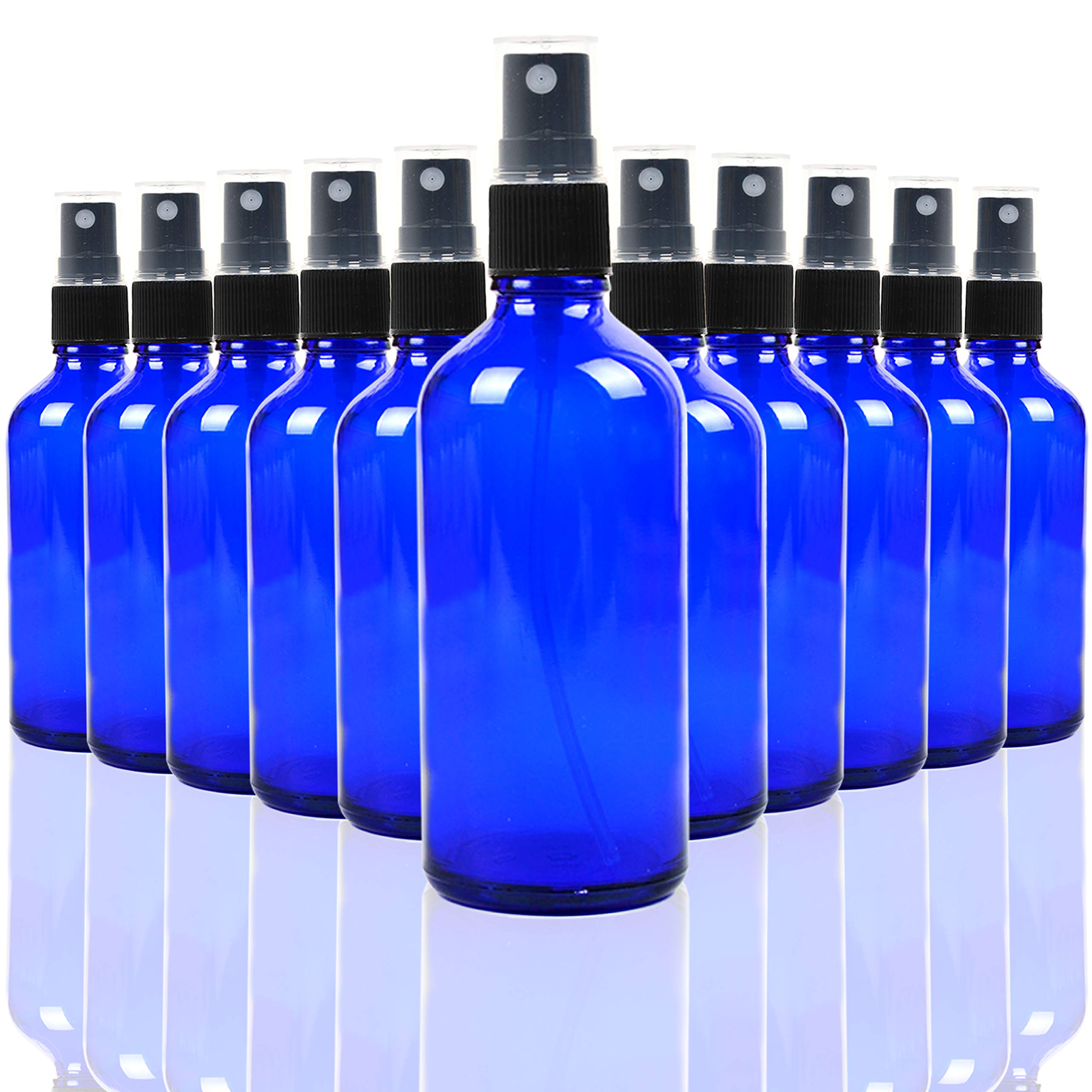 Youngever 10 Pack Empty Blue Glass Spray Bottles, 4 Ounce Refillable Container for Essential Oils, Cleaning Products, or Aromatherapy