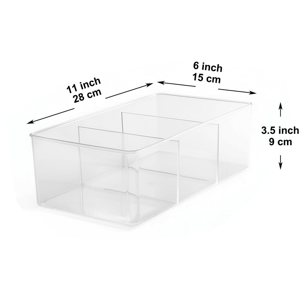 Youngever 2 Pack Plastic Bathroom Storage Organizers 11 x 6 x 3.5 inch, 3 Divided Sections Bathroom Storage Organizers