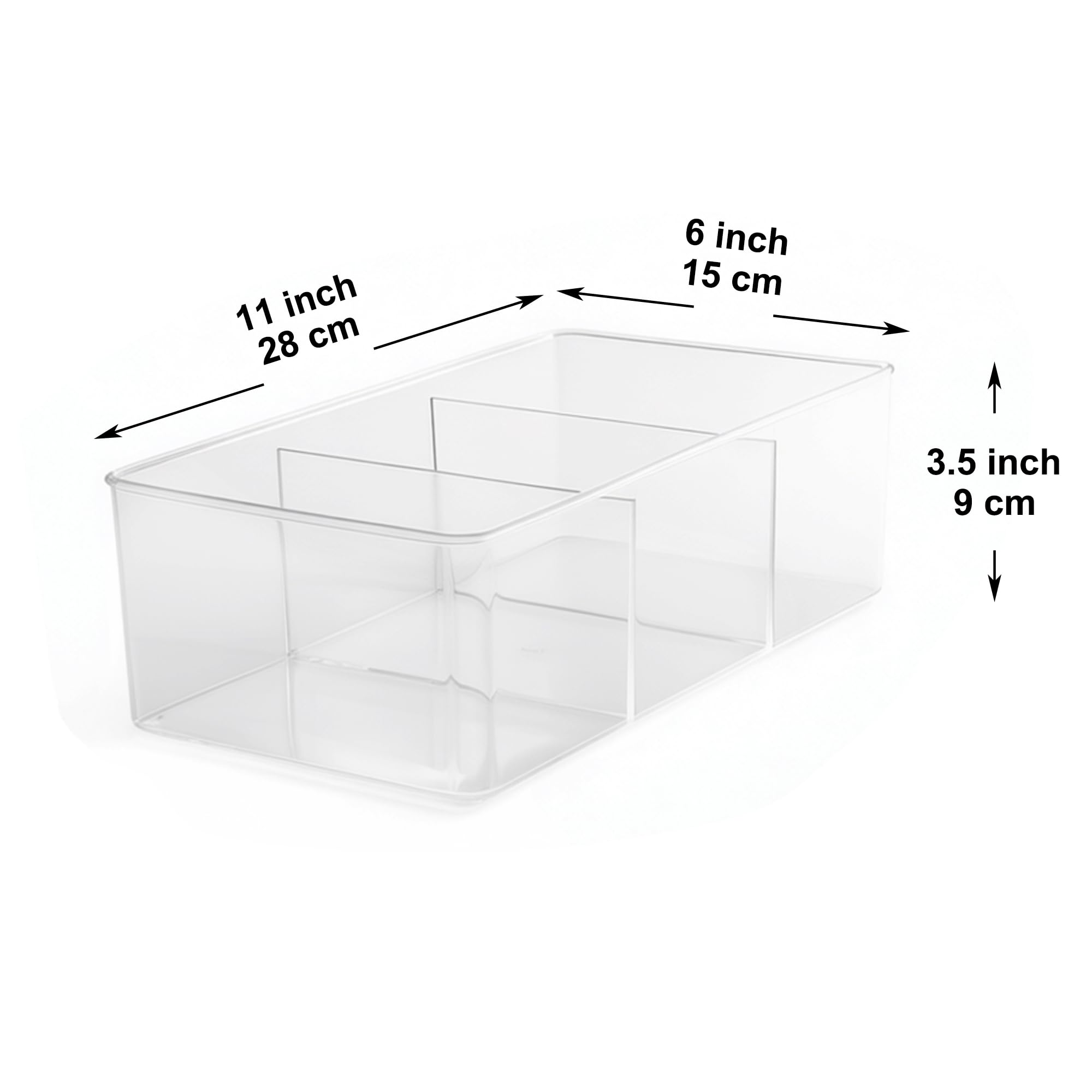 Youngever 2 Pack Plastic Bathroom Storage Organizers 11 x 6 x 3.5 inch, 3 Divided Sections Bathroom Storage Organizers