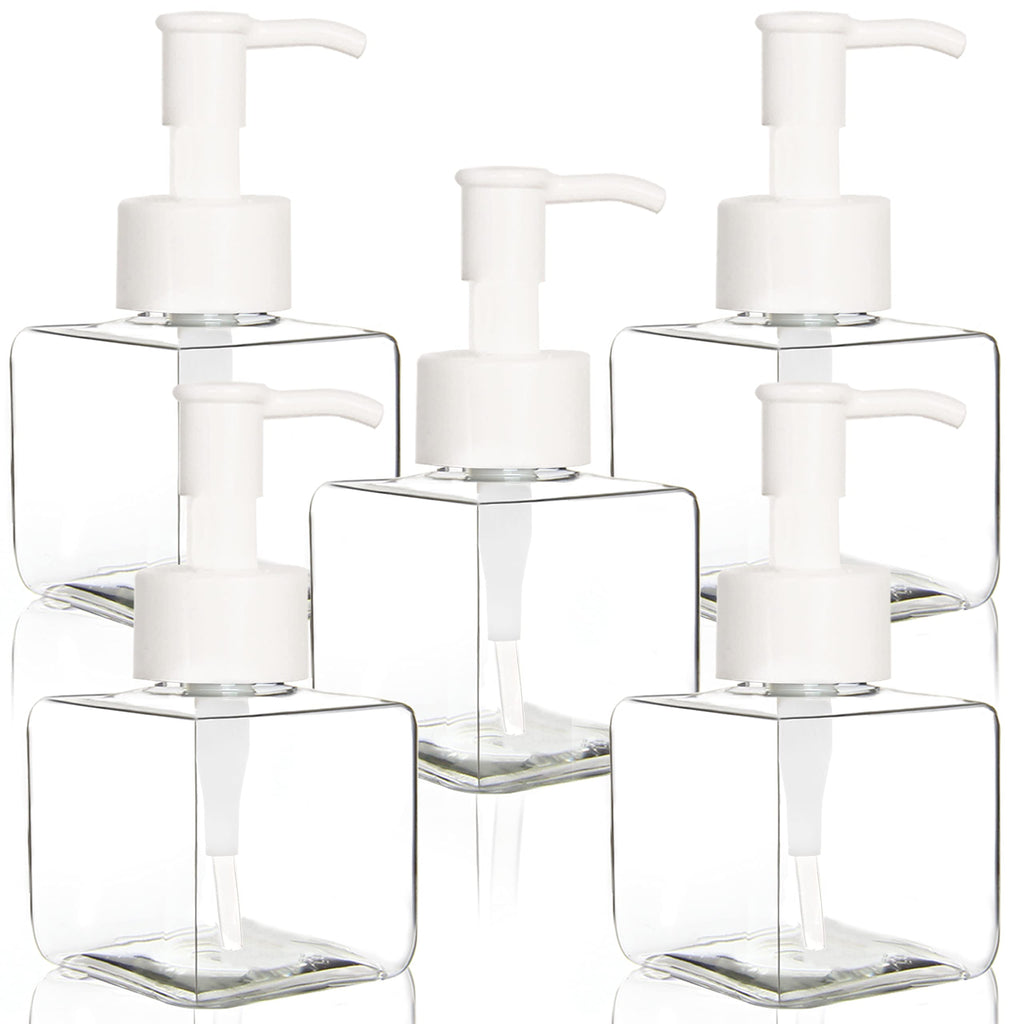 Youngever 5 Pack 4 Ounce Plastic Pump Bottles, Square Refillable Plastic Pump Bottles for Dispensing Lotions, Liquid Soap