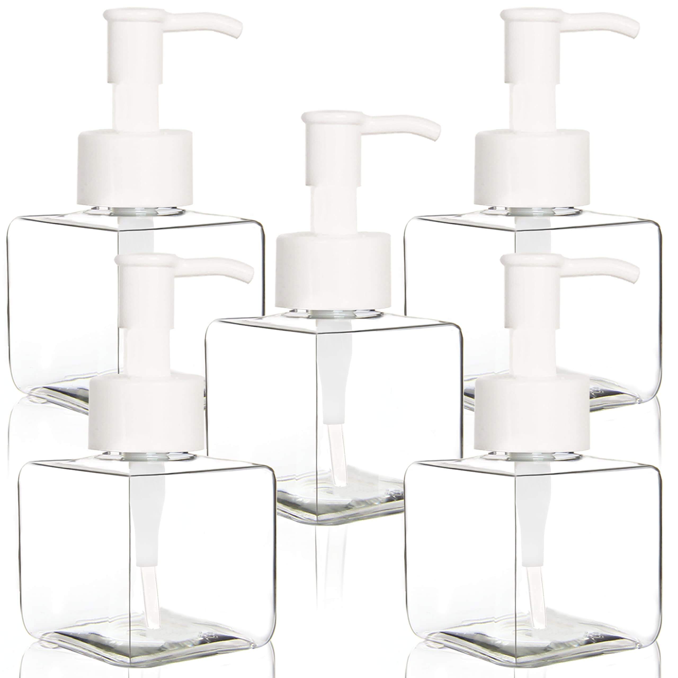 Youngever 5 Pack 4 Ounce Plastic Pump Bottles, Square Refillable Plastic Pump Bottles for Dispensing Lotions, Liquid Soap