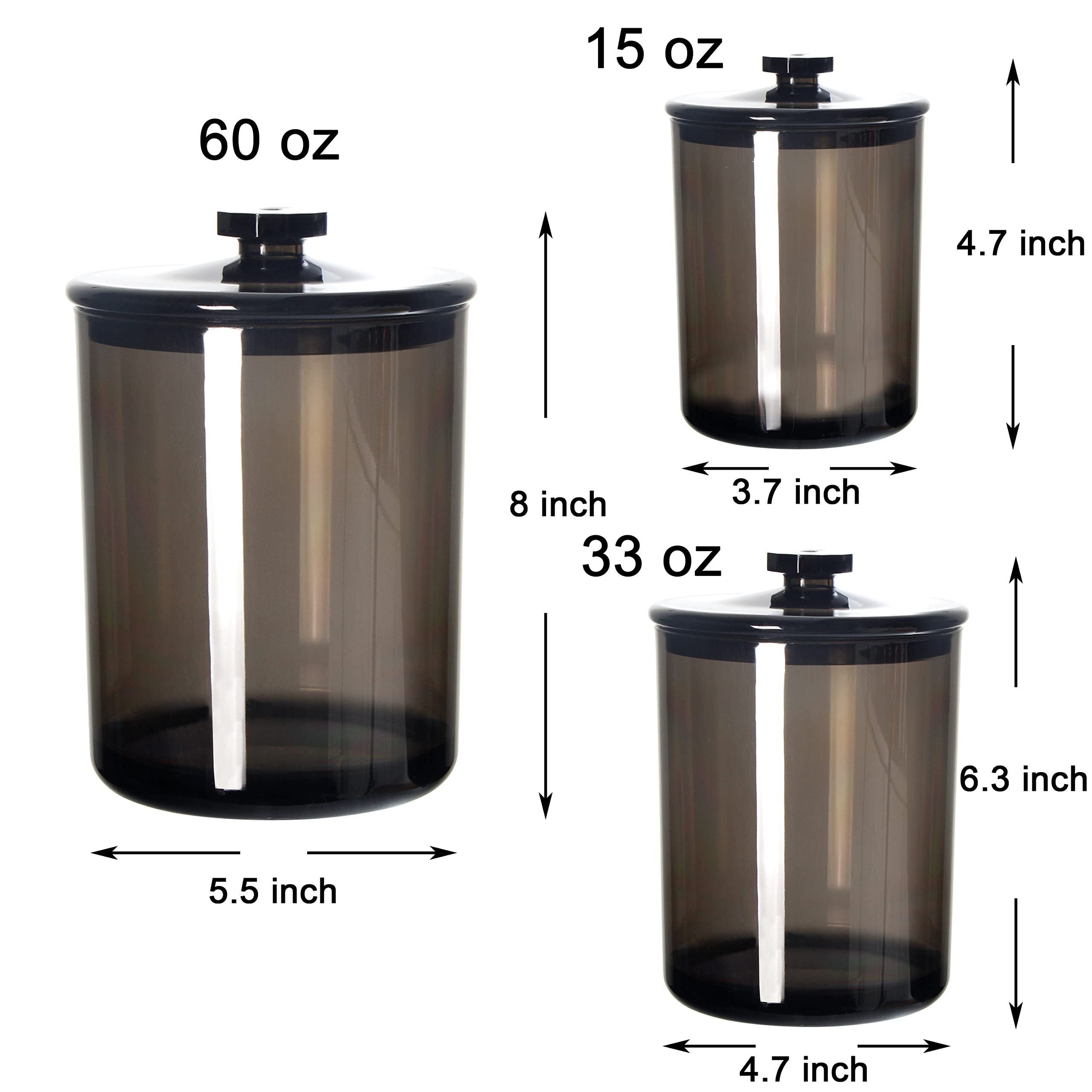 Youngever Black Plastic Apothecary Jars, Qtip Holder, Cotton Swab Holder, Bathroom Vanity Organizer for Cotton Balls, Cotton Pads, Qtips