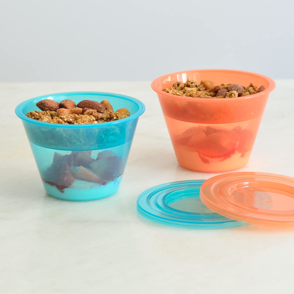 Youngever 7 Set Plastic Parfait Cups with Lids and Inserts, Spill and Leak Proof