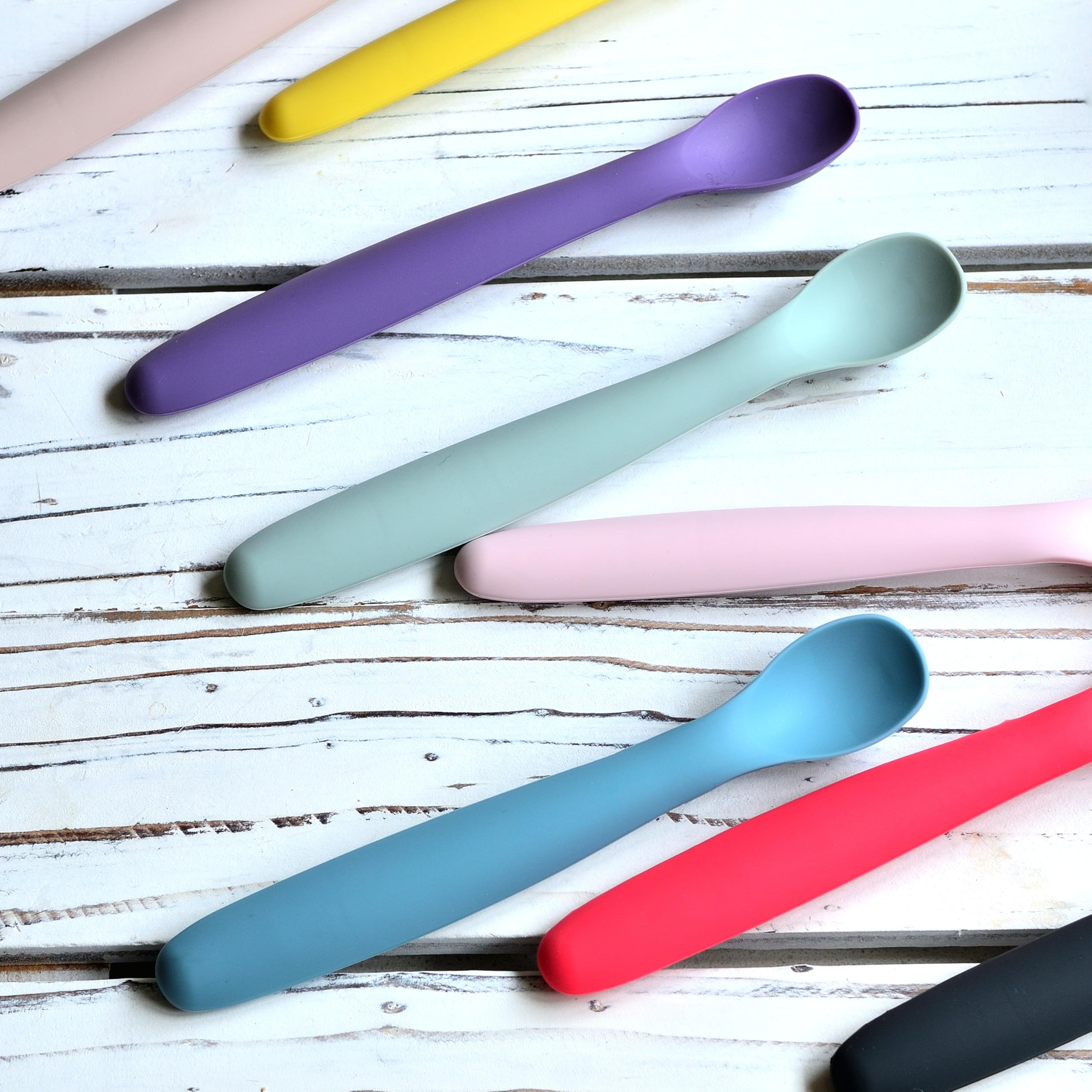 Youngever 9 Pack Silicone Baby Spoons - Unbreakable Reusable Feeding Spoons for Kids and Toddlers