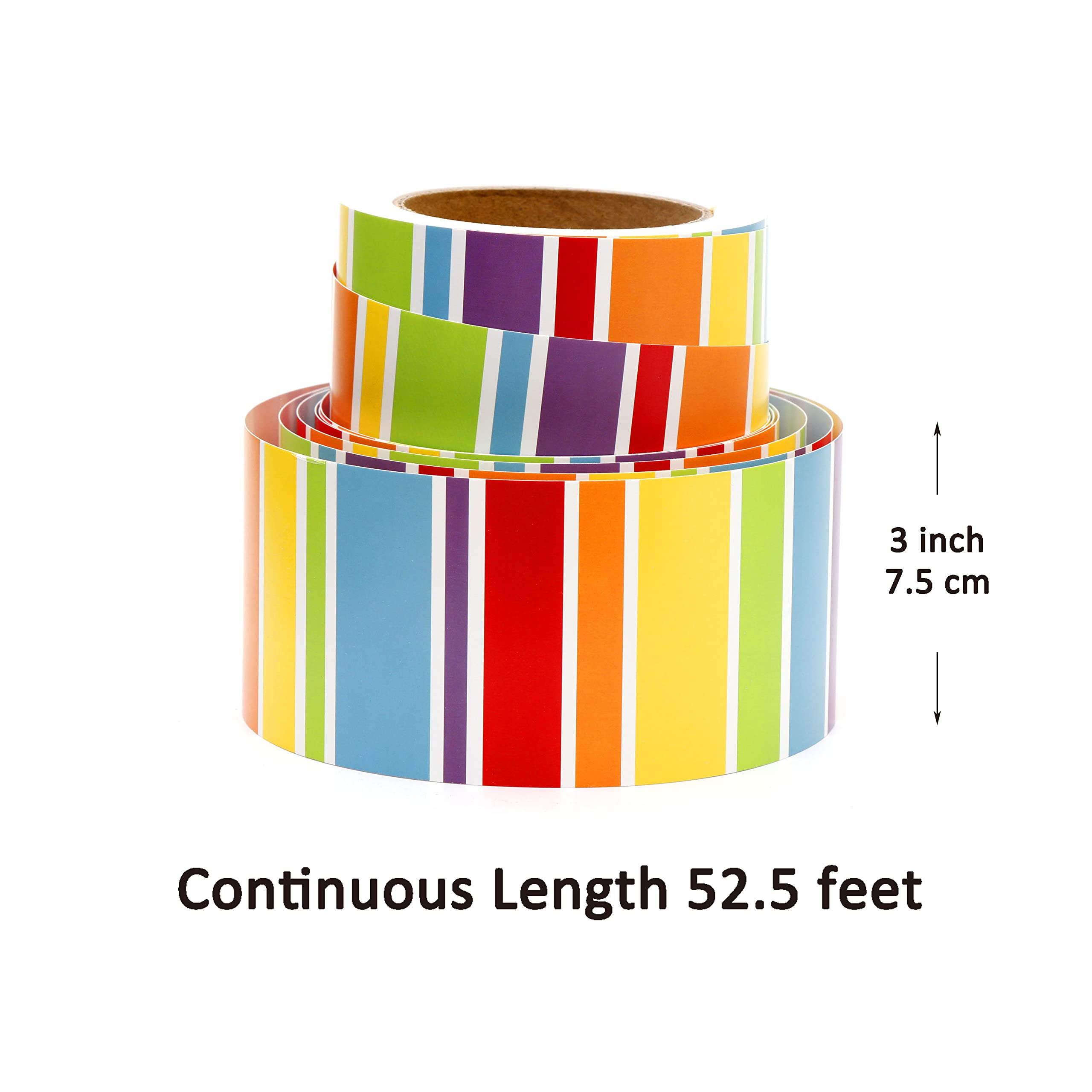 Youngever 52.5 ft Bulletin Board Borders Confetti Border for Classroom Decoration (Rainbow Stripe Design)