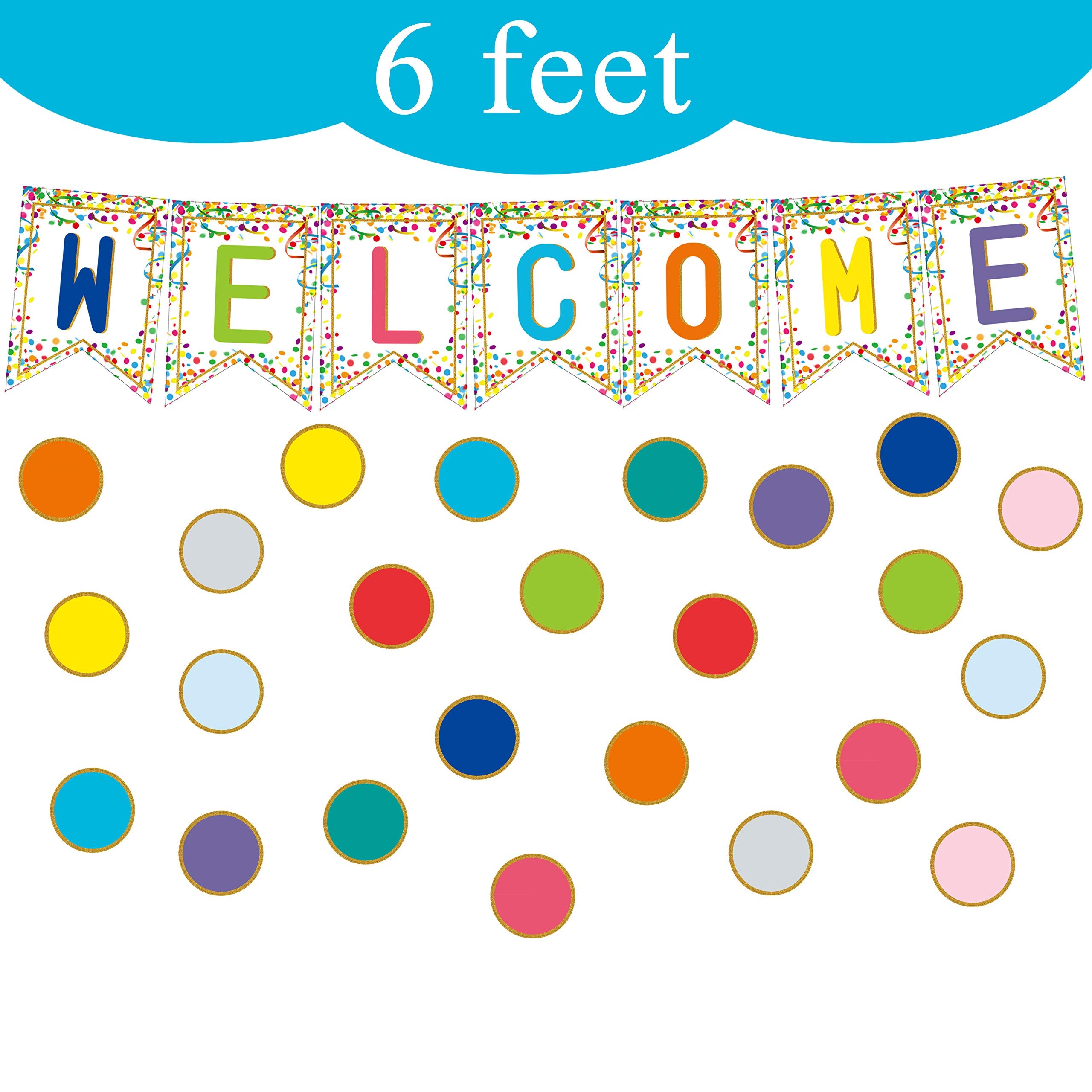 Youngever 67 pcs Confetti Pennants Welcome Bulletin Board with Golden Border