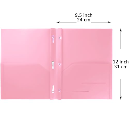 Youngever 6 Pack Heavy Duty Plastic Two Pocket Folders with 3 Prongs, Metal Prongs Fastener, Heavy Duty Plastic 2 Pocket Folder