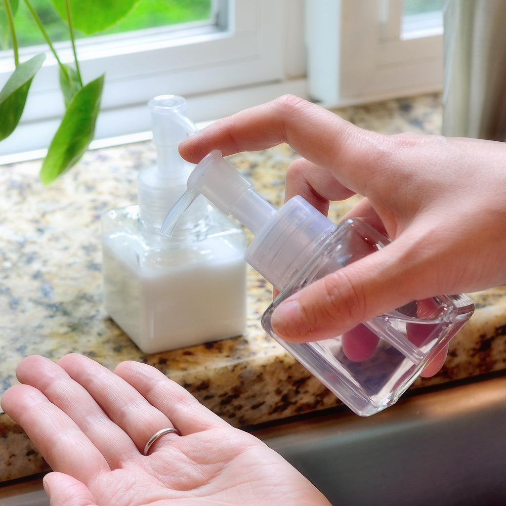 Youngever 5 Pack 4 Ounce Plastic Pump Bottles, Square Refillable Plastic Pump Bottles for Dispensing Lotions, Liquid Soap (Clear with Clear Pump)