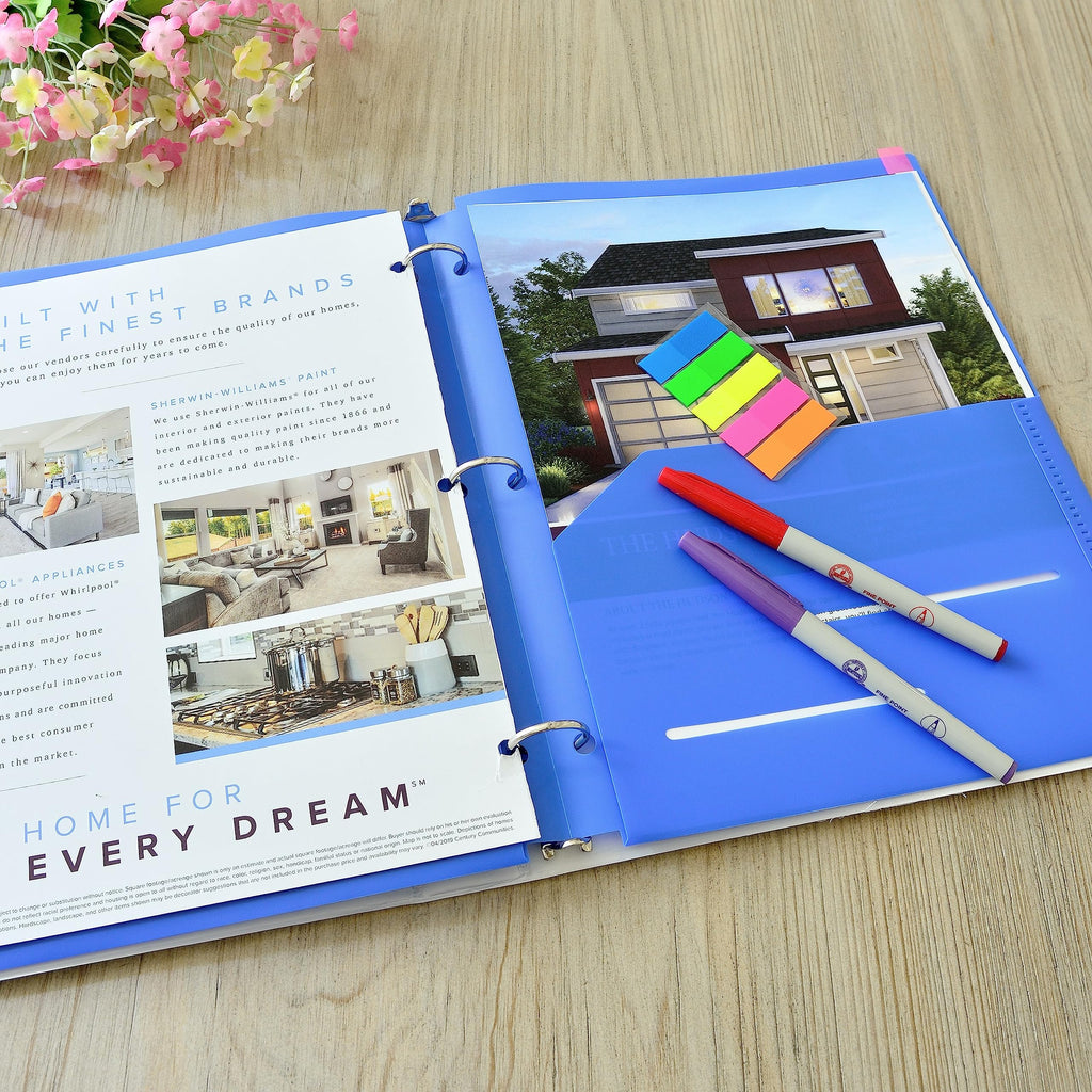 Youngever 6 Pack Heavy Duty Plastic Two Pocket Folders, Binder Dividers with Pocket, 3 Hole Punch Folder with Notches, Binder Folders