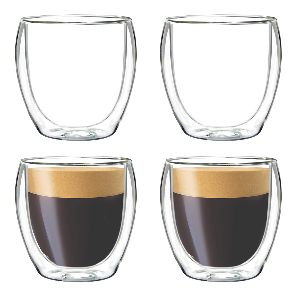 Youngever 4 Pack Espresso Cups, Double Wall Thermo Insulated Espresso Cups, Glass Coffee Cups
