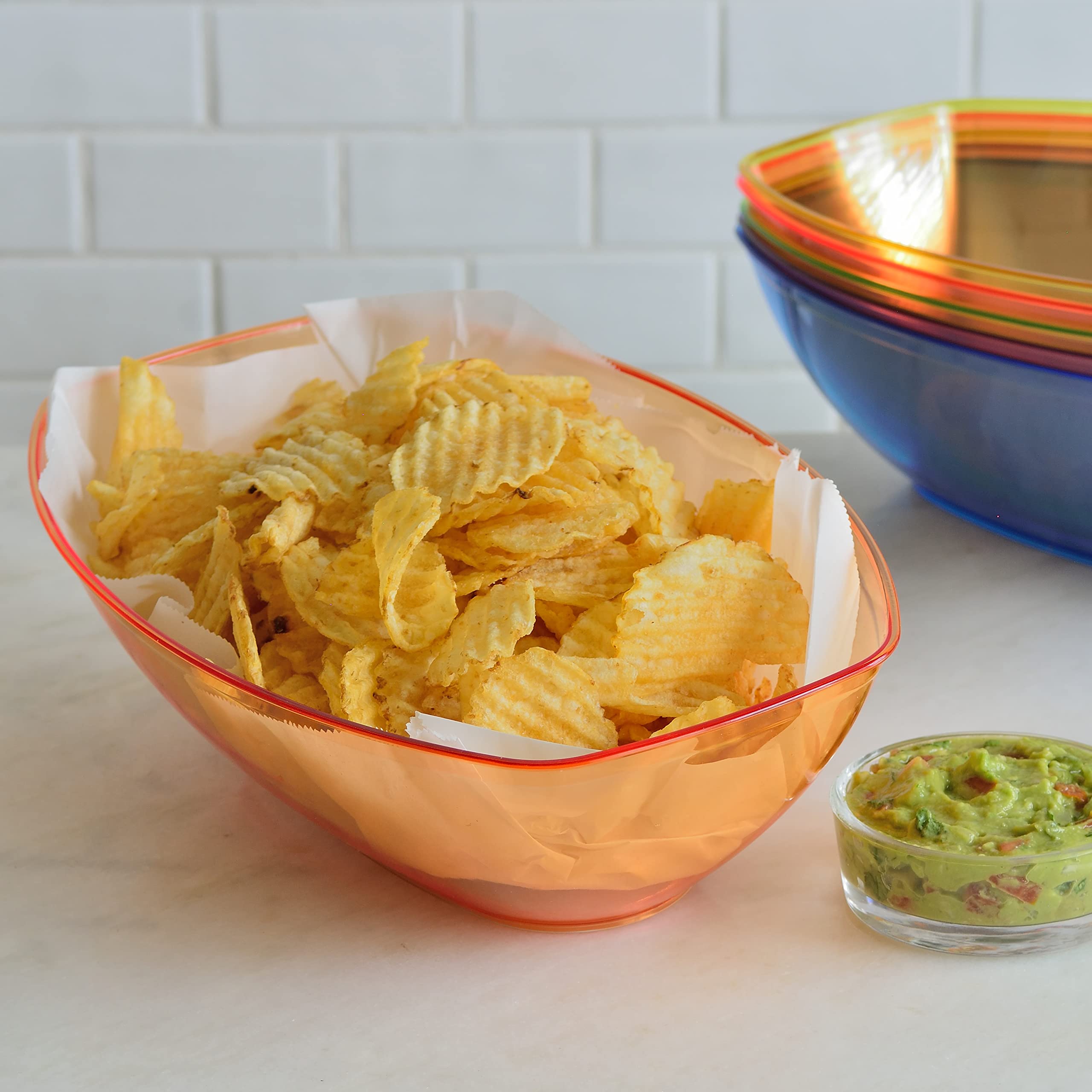 Youngever 8 Pack 2400ML Luau Plastic Mixing and Serving Bowls, Popcorn Bowls, Salad Bowls, Chip and Dip Serving Bowls, Set of 8 (Rainbow)