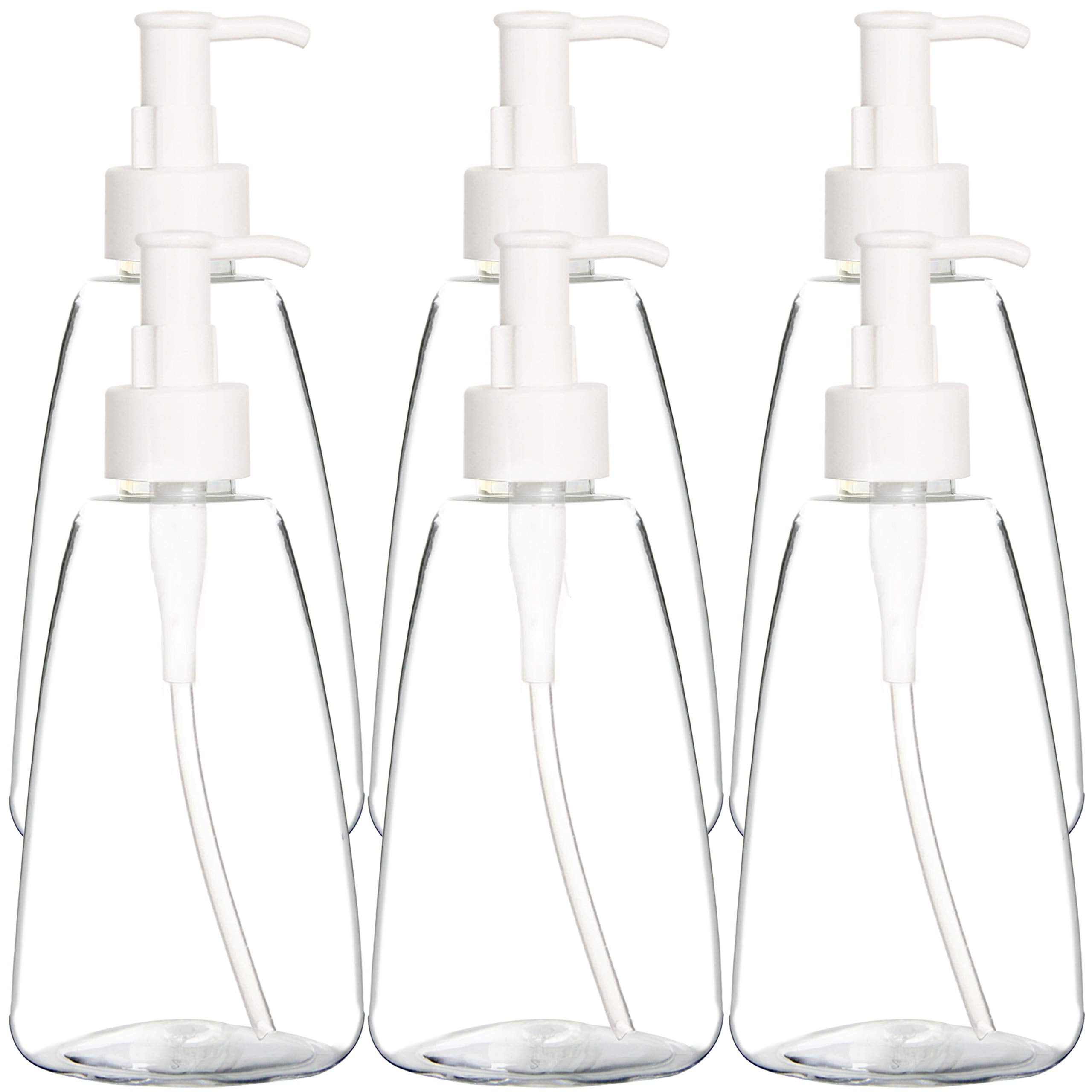 Youngever 6 Pack Plastic Pump Bottles, Refillable Plastic Pump Bottles with Travel Lock, Conical Shape