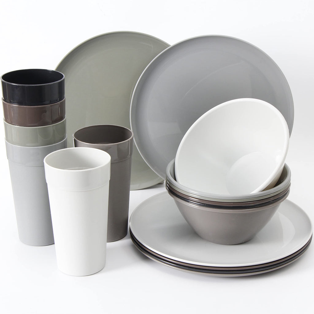 Youngever 18 Piece Plastic Kitchen Dinnerware Set, Plates, Dishes, Bowls, Cups, Service for 6