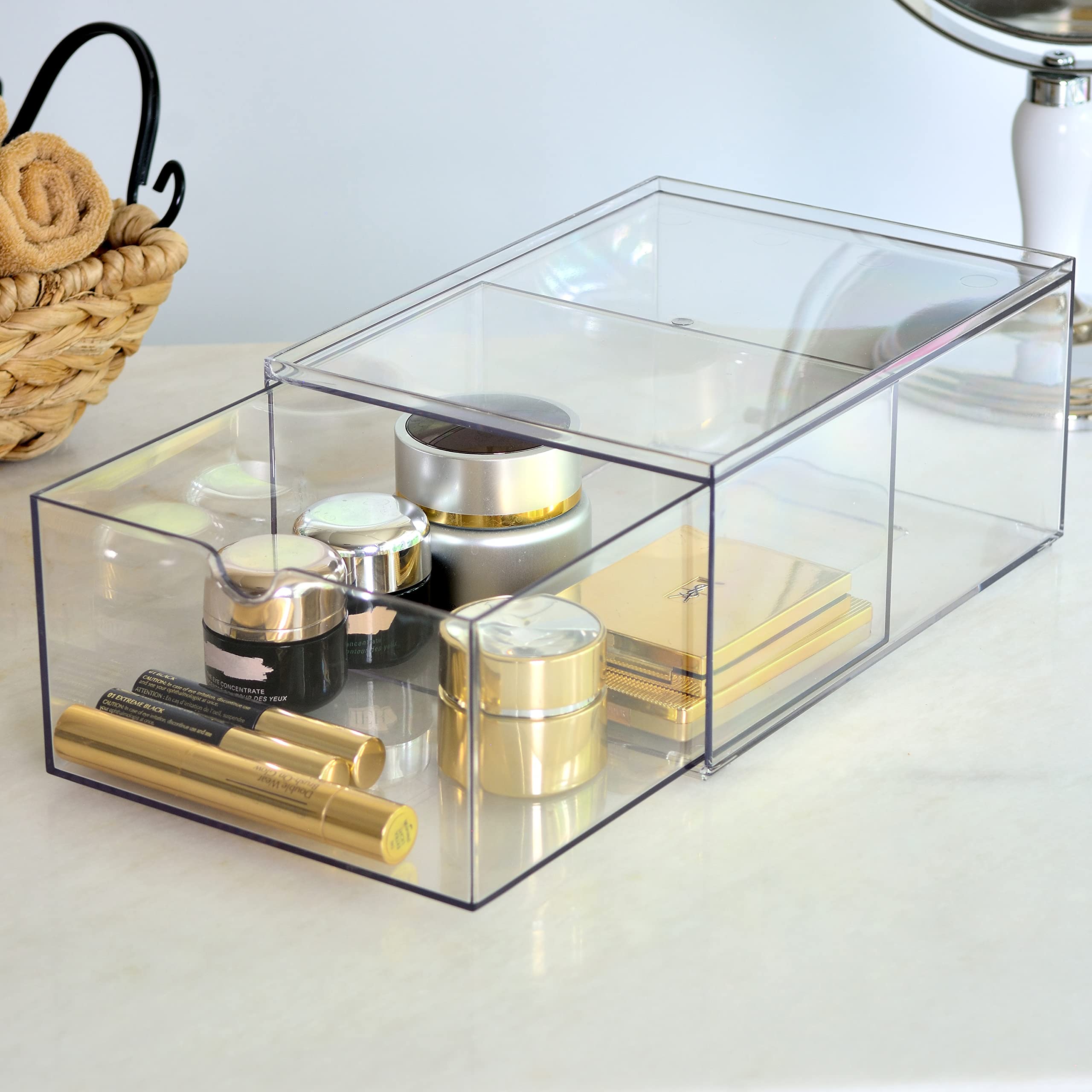 Youngever 2 Pack Stackable Plastic Organiser Drawers, Clear Cosmetic Organizers, Makeup Organiser Drawers